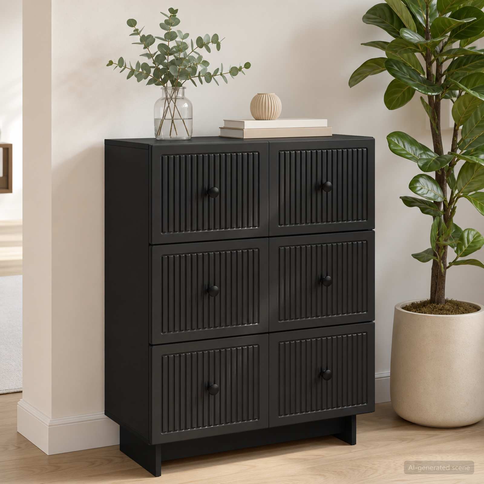 Schubladenschrank 66 x 34,5 x 90 cm Holzwerkstoff Schwarz