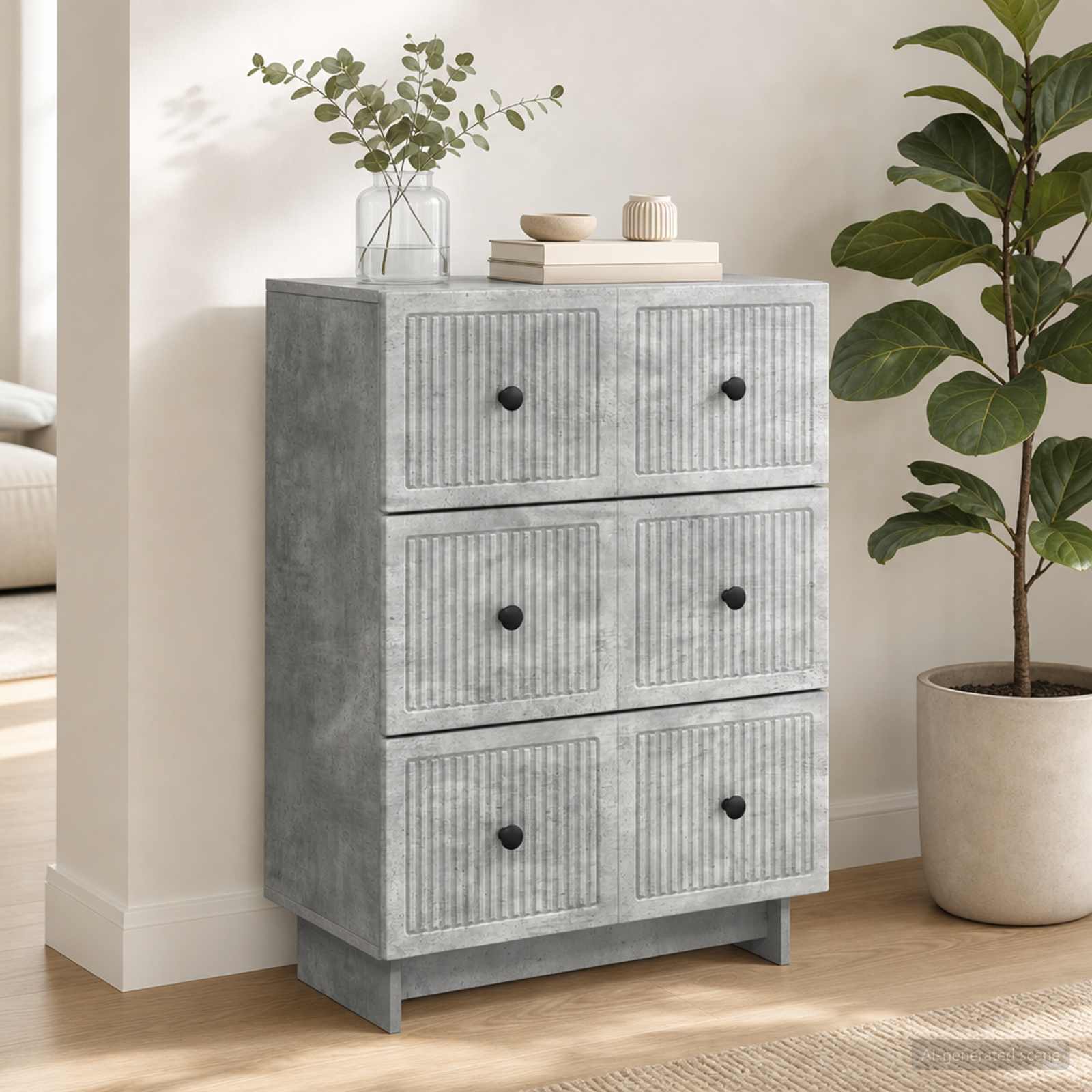 Schubladenschrank 66 x 34,5 x 90 cm Holzwerkstoff Betongrau