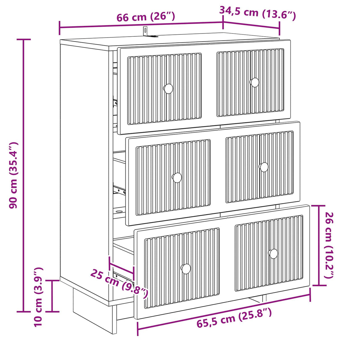Schubladenschrank 66 x 34,5 x 90 cm Holzwerkstoff