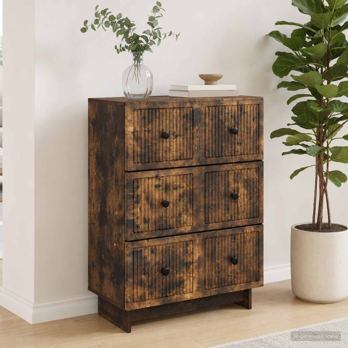 Schubladenschrank 66 x 34,5 x 90 cm Holzwerkstoff Räuchereiche