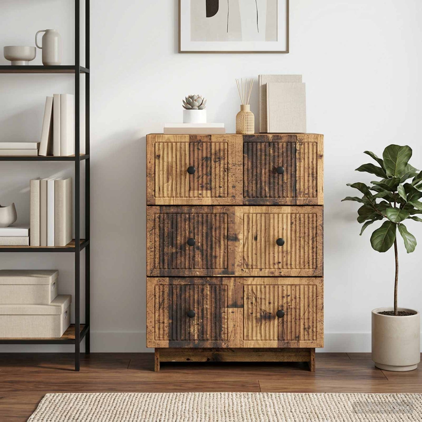 Schubladenschrank 66 x 34,5 x 90 cm Holzwerkstoff Altholz
