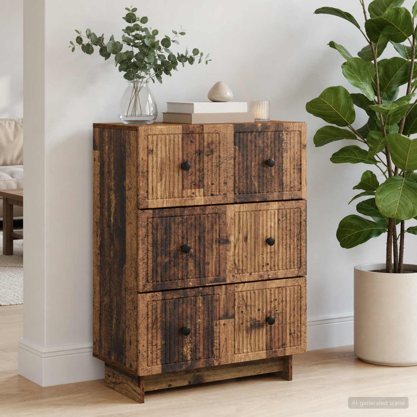 Schubladenschrank 66 x 34,5 x 90 cm Holzwerkstoff Altholz