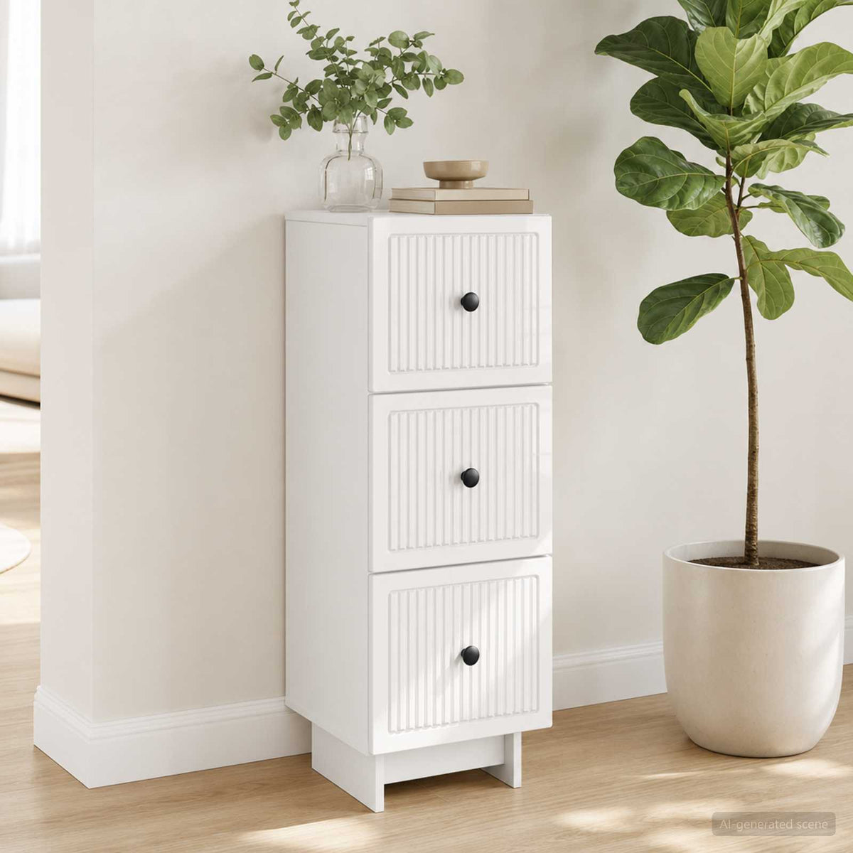 Schubladenschrank Hochglanz Weiß 33 x 34,5 x 90 cm
