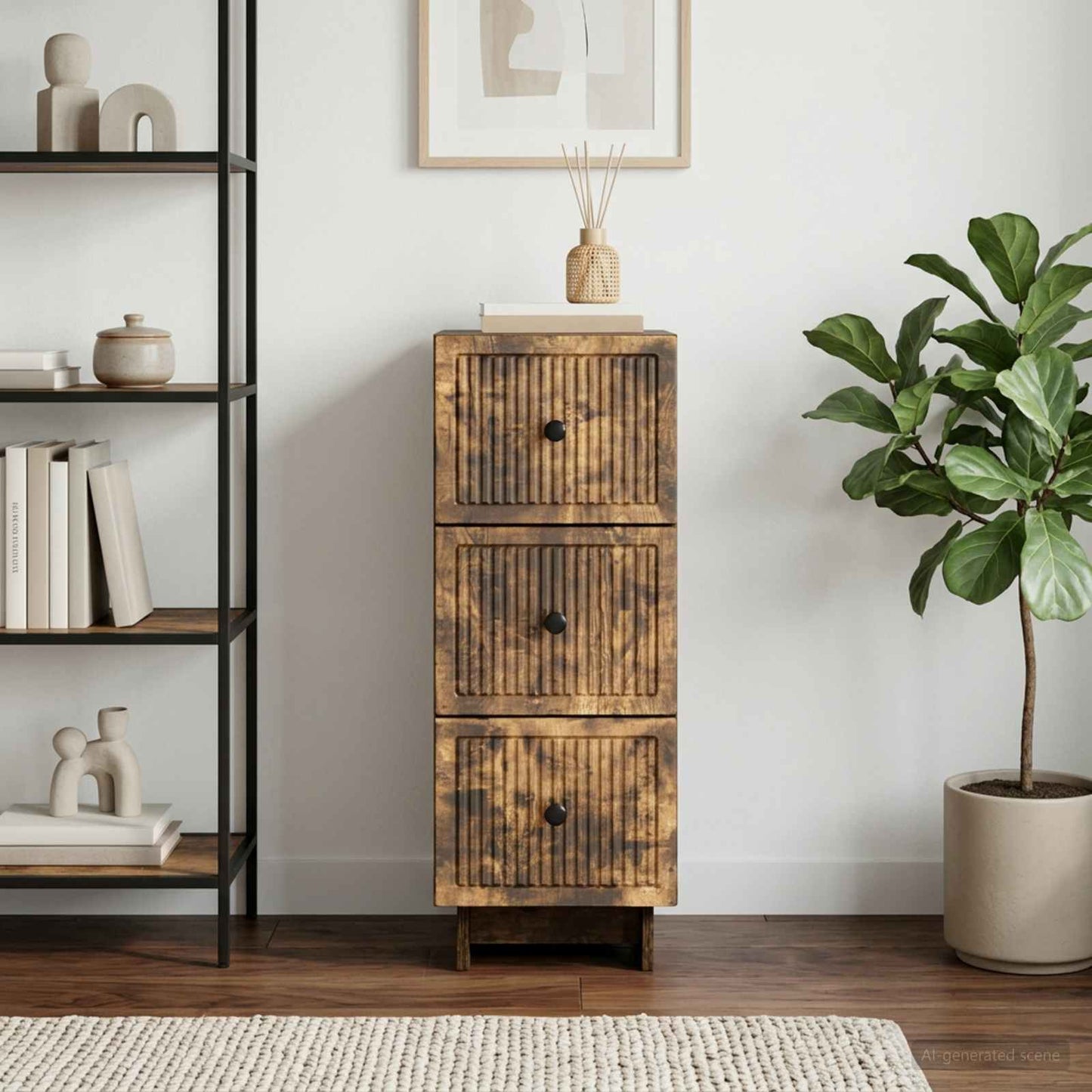 Schubladenschrank Geräucherte Eiche 33 x 34,5 x 90 cm