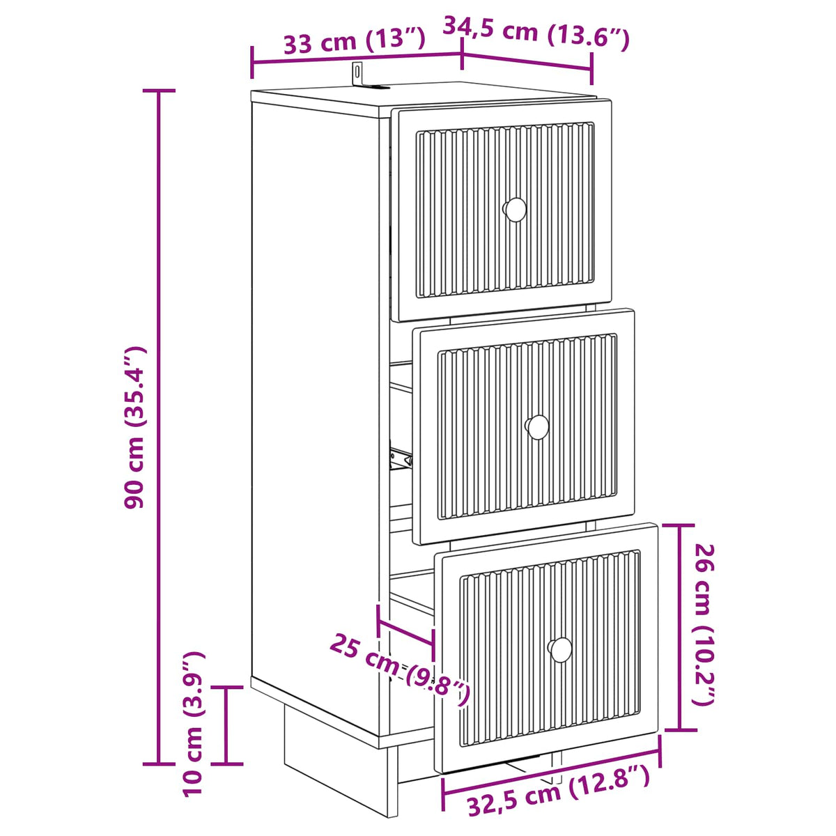Schubladenschrank Altholz 33 x 34,5 x 90 cm Holzwerkstoff
