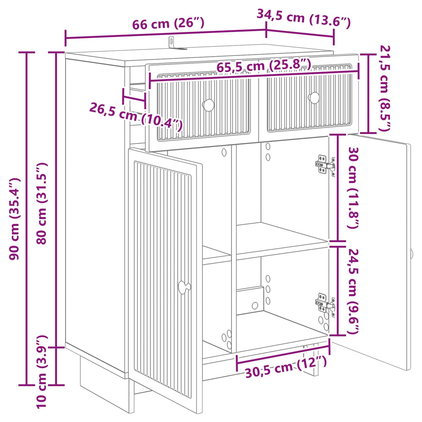 Sideboard Sonoma-Eiche 66 x 34,5 x 90 cm Holzwerkstoff