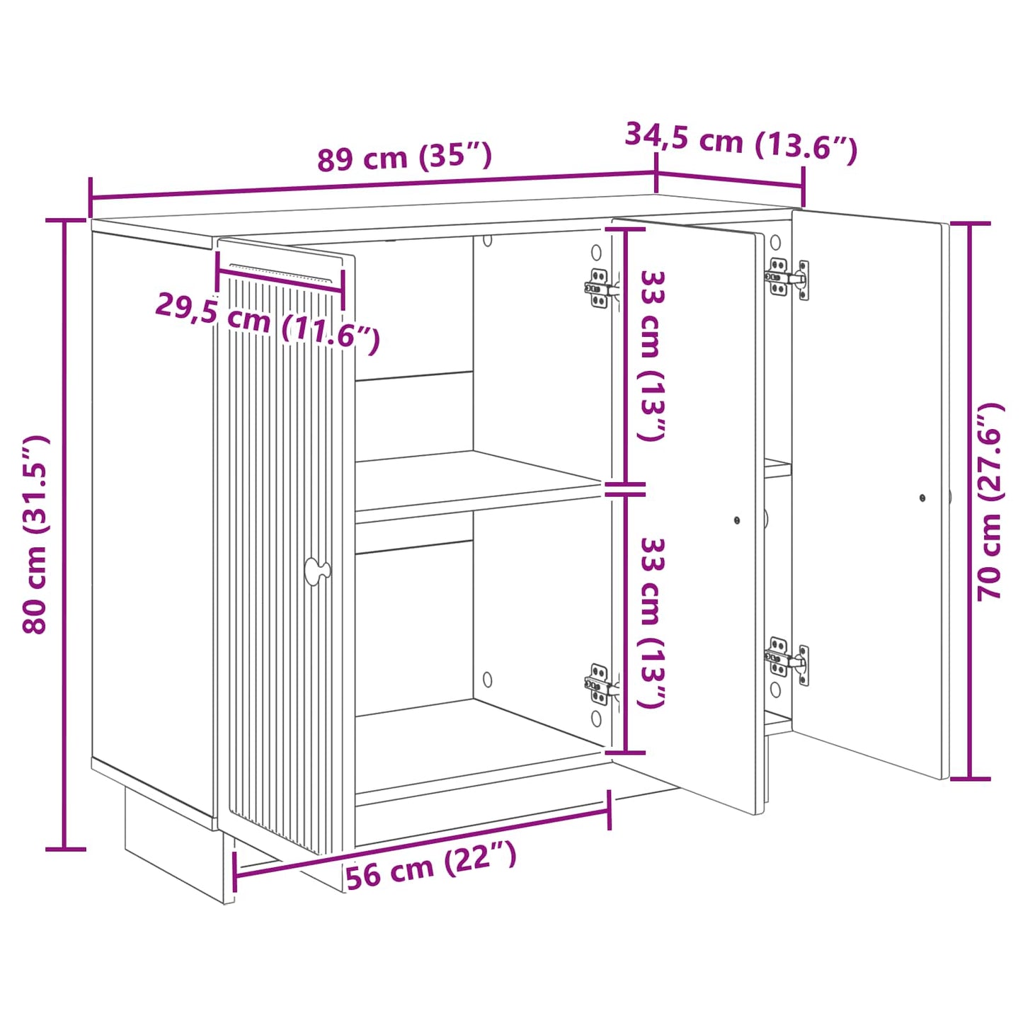 Sideboard Hochglanz Weiß 89 x 34,5 x 80 cm Holzwerkstoff