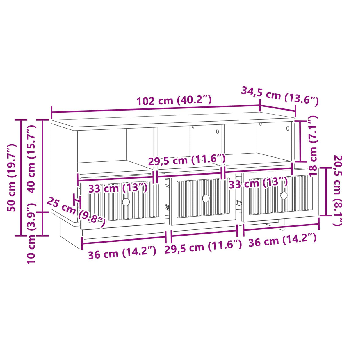 TV-Schränk Altholz 102 x 34,5 x 50 cm Holzwerkstoff