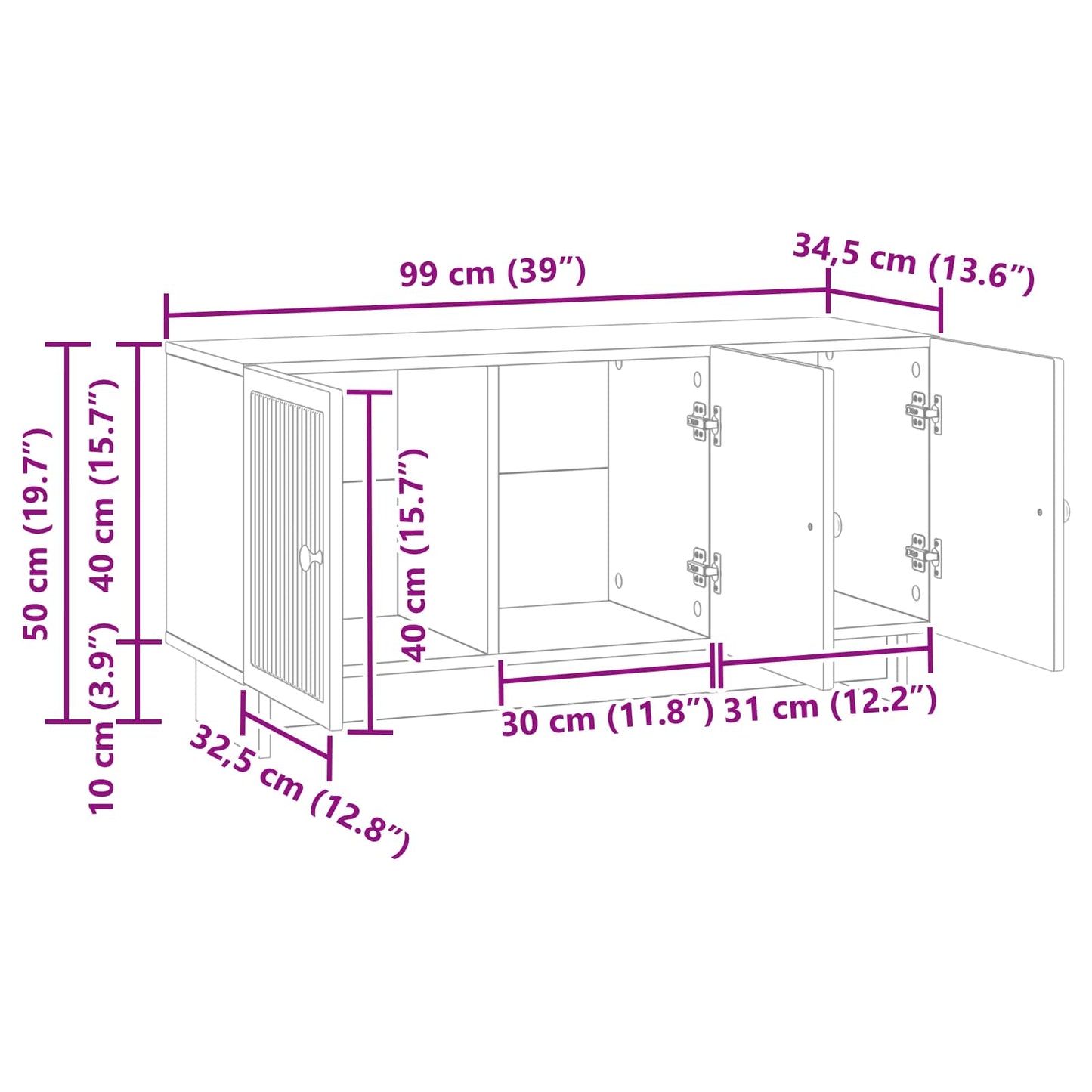 TV-Schränk 99 x 34,5 x 50 cm Altholz Holzwerkstoff