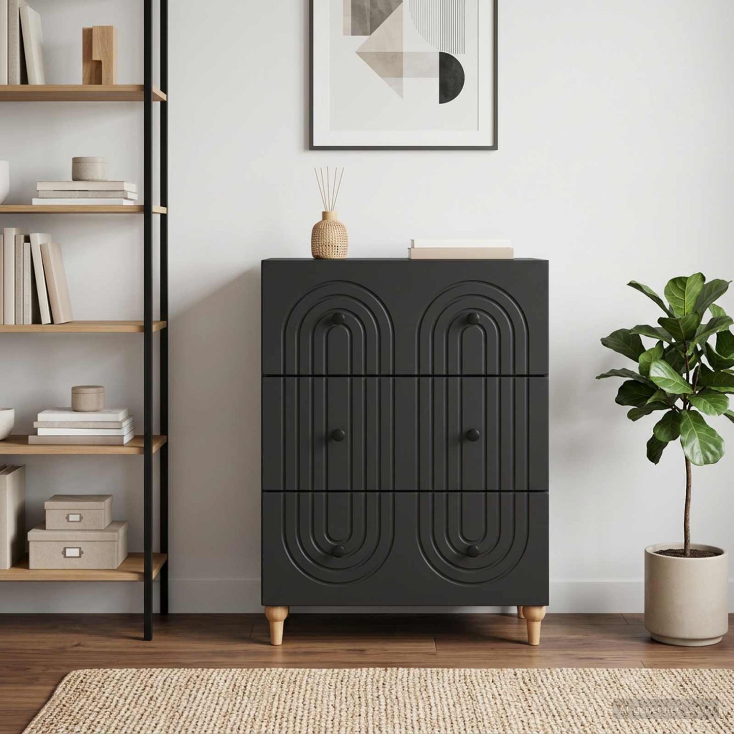 Schubladenschrank Schwarz 66 x 34,5 x 90 cm Holzwerkstoff