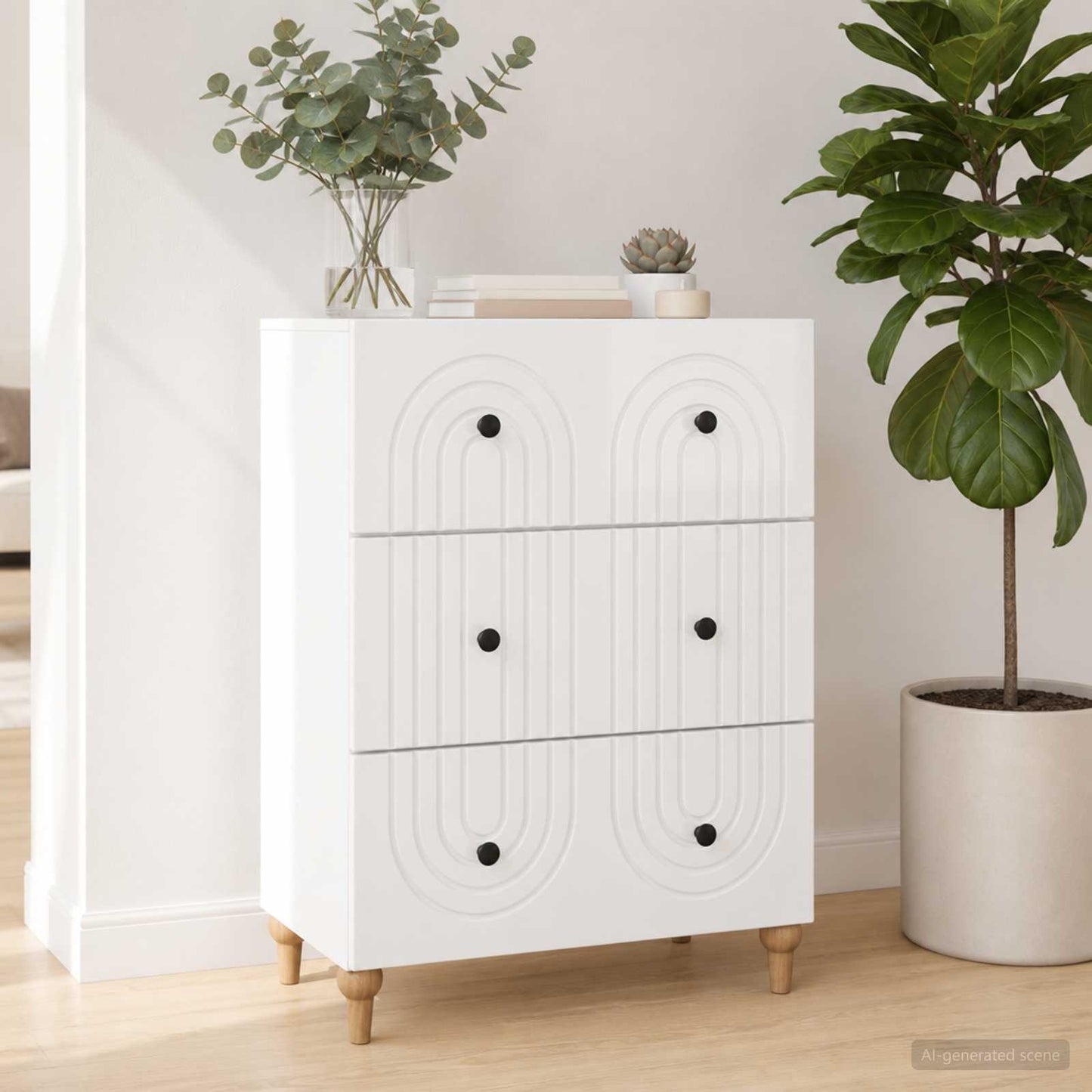 Schubladenschrank Hochglanz Weiß 66 x 34,5 x 90 cm