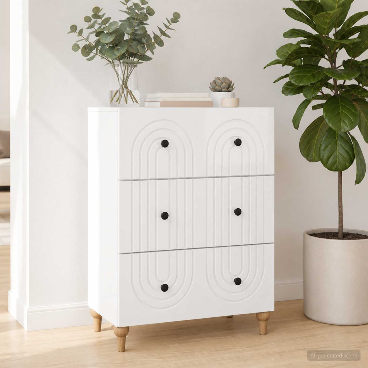 Schubladenschrank Hochglanz Weiß 66 x 34,5 x 90 cm