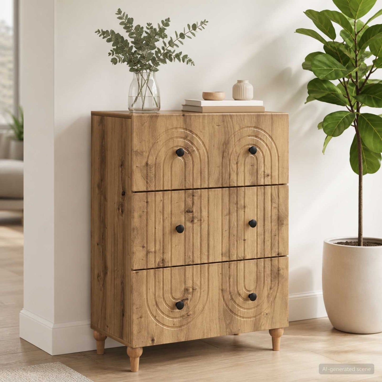 Schubladenschrank 66 x 34,5 x 90 cm Holzwerkstoff Artisan-Eiche