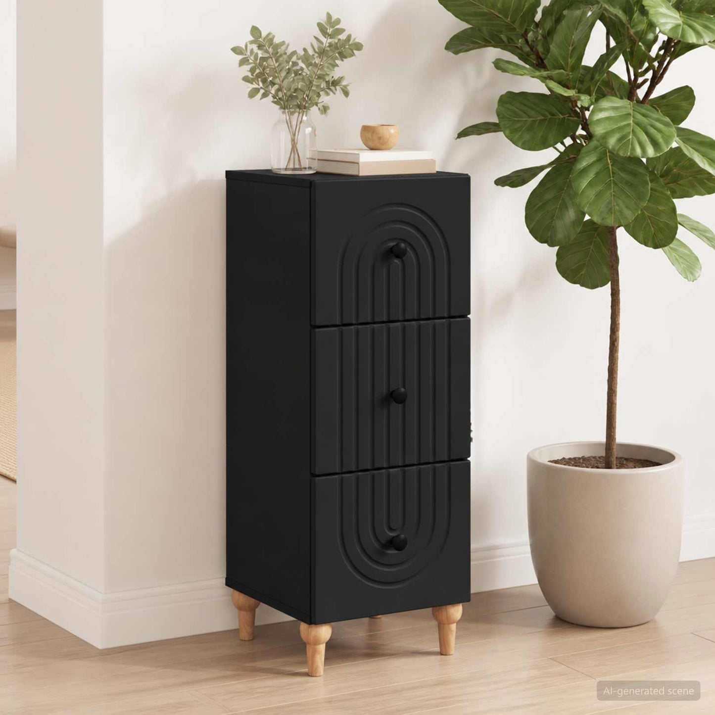 Schubladenschrank 33 x 34,5 x 90 cm Holzwerkstoff Schwarz