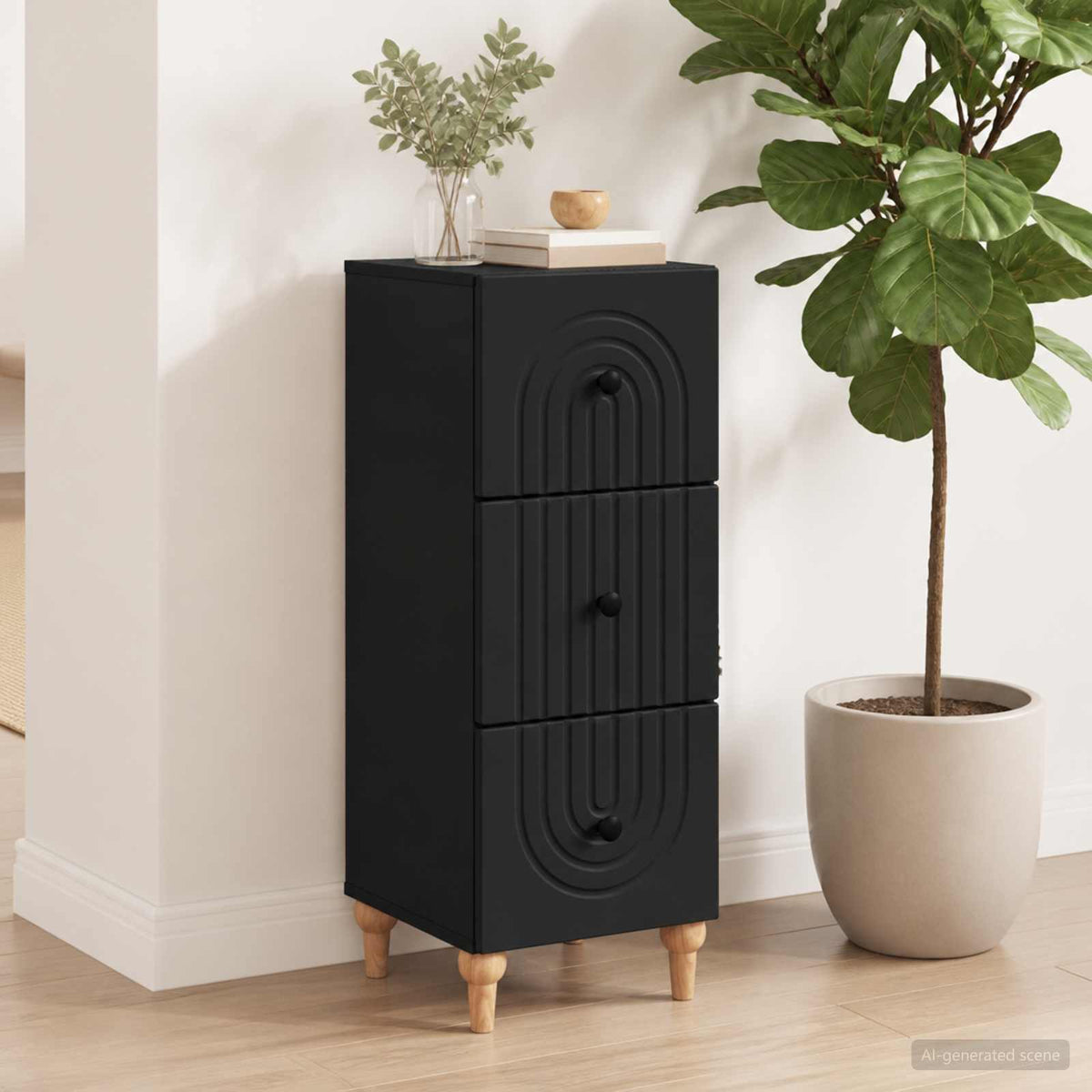 Schubladenschrank 33 x 34,5 x 90 cm Holzwerkstoff Schwarz