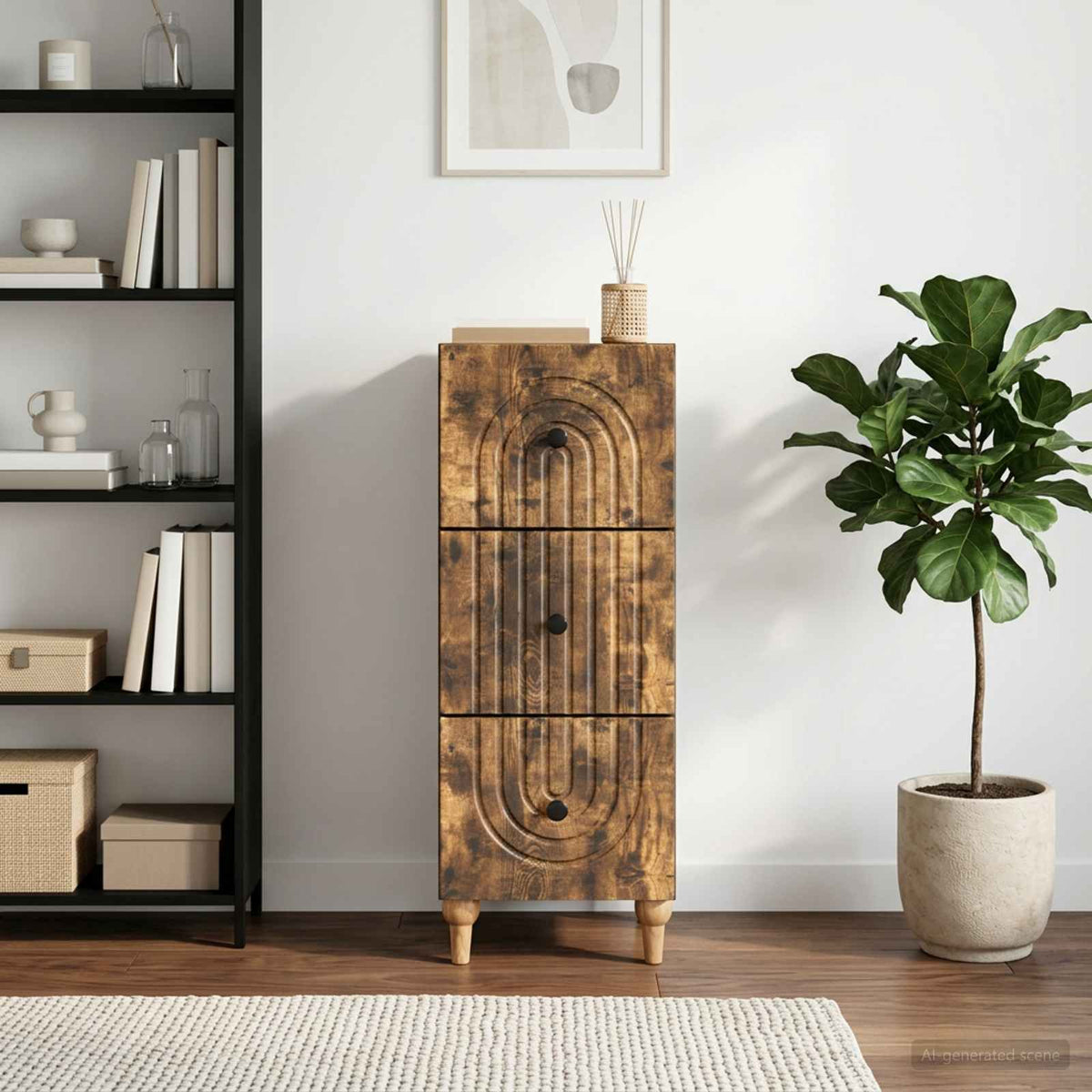 Schubladenschrank 33 x 34,5 x 90 cm Holzwerkstoff Räuchereiche