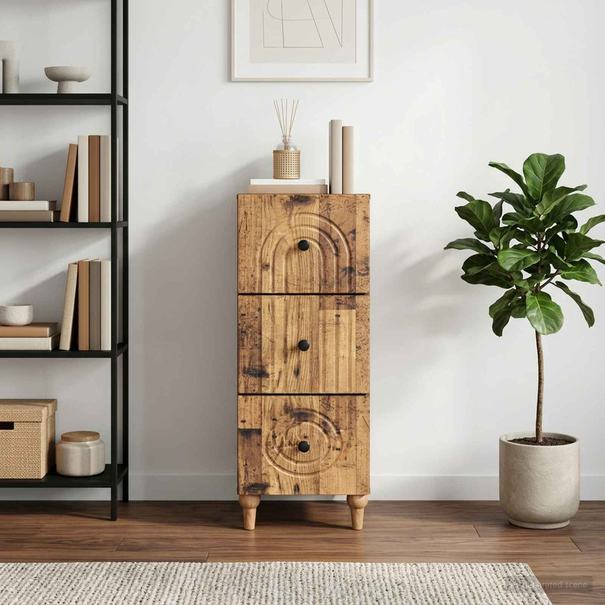 Schubladenschrank 33 x 34,5 x 90 cm Holzwerkstoff Altholz