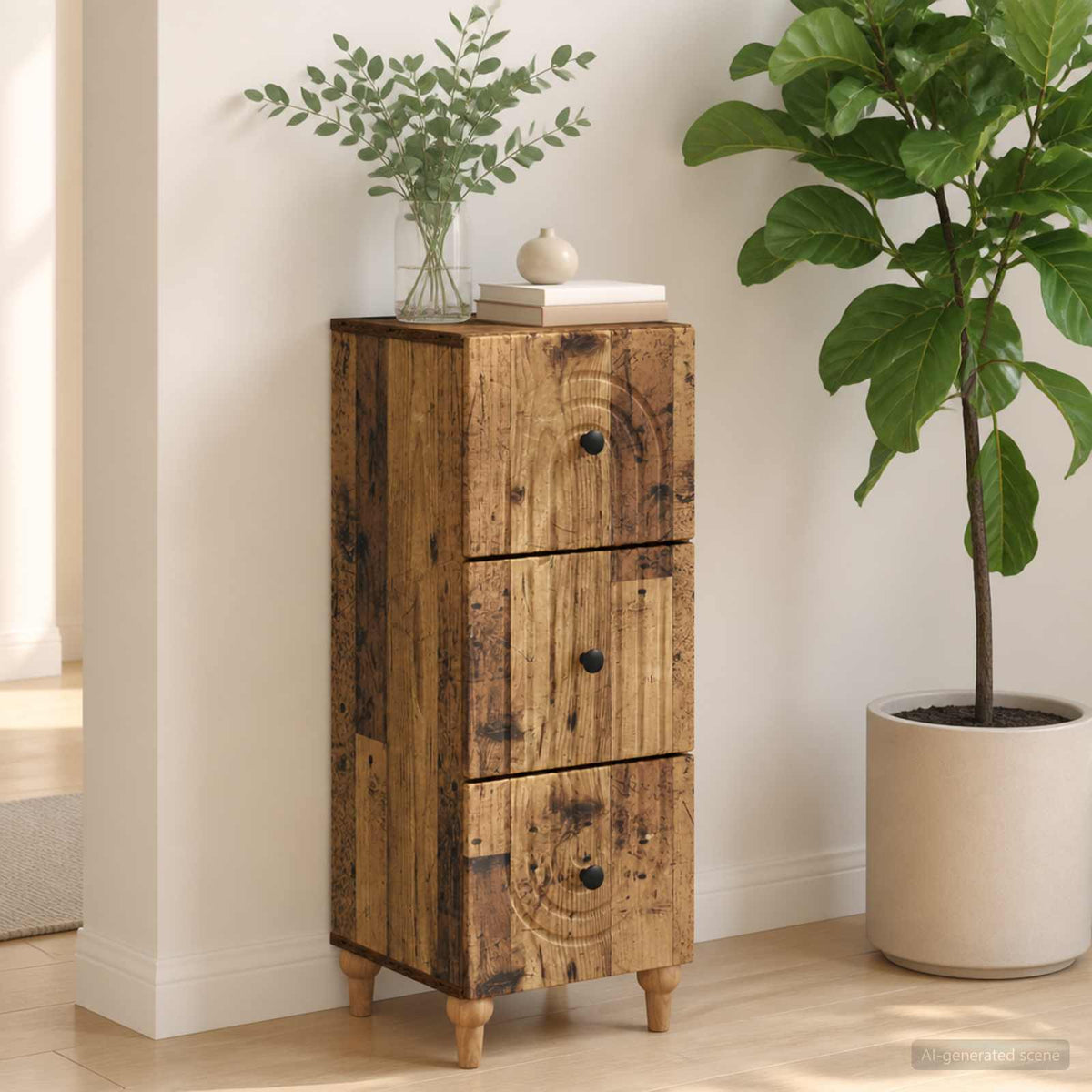Schubladenschrank 33 x 34,5 x 90 cm Holzwerkstoff Altholz