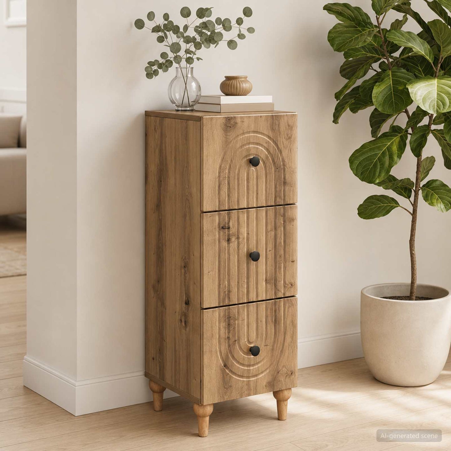 Schubladenschrank 33 x 34,5 x 90 cm Holzwerkstoff Artisan-Eiche