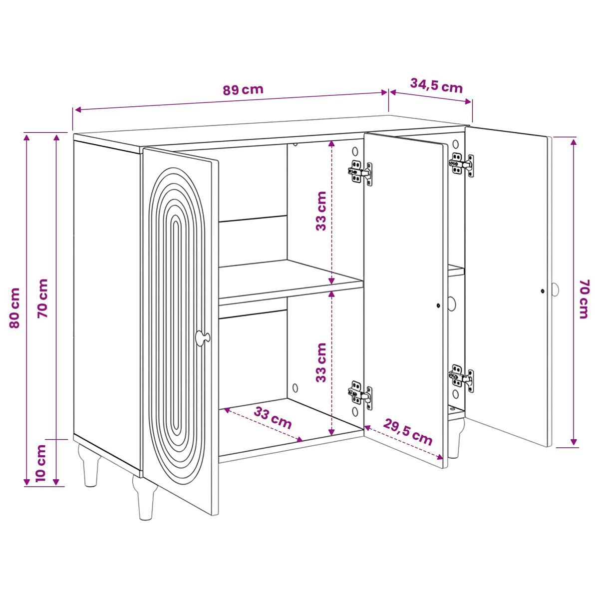 Sideboard Weiß 89 x 34,5 x 80 cm Holzwerkstoff