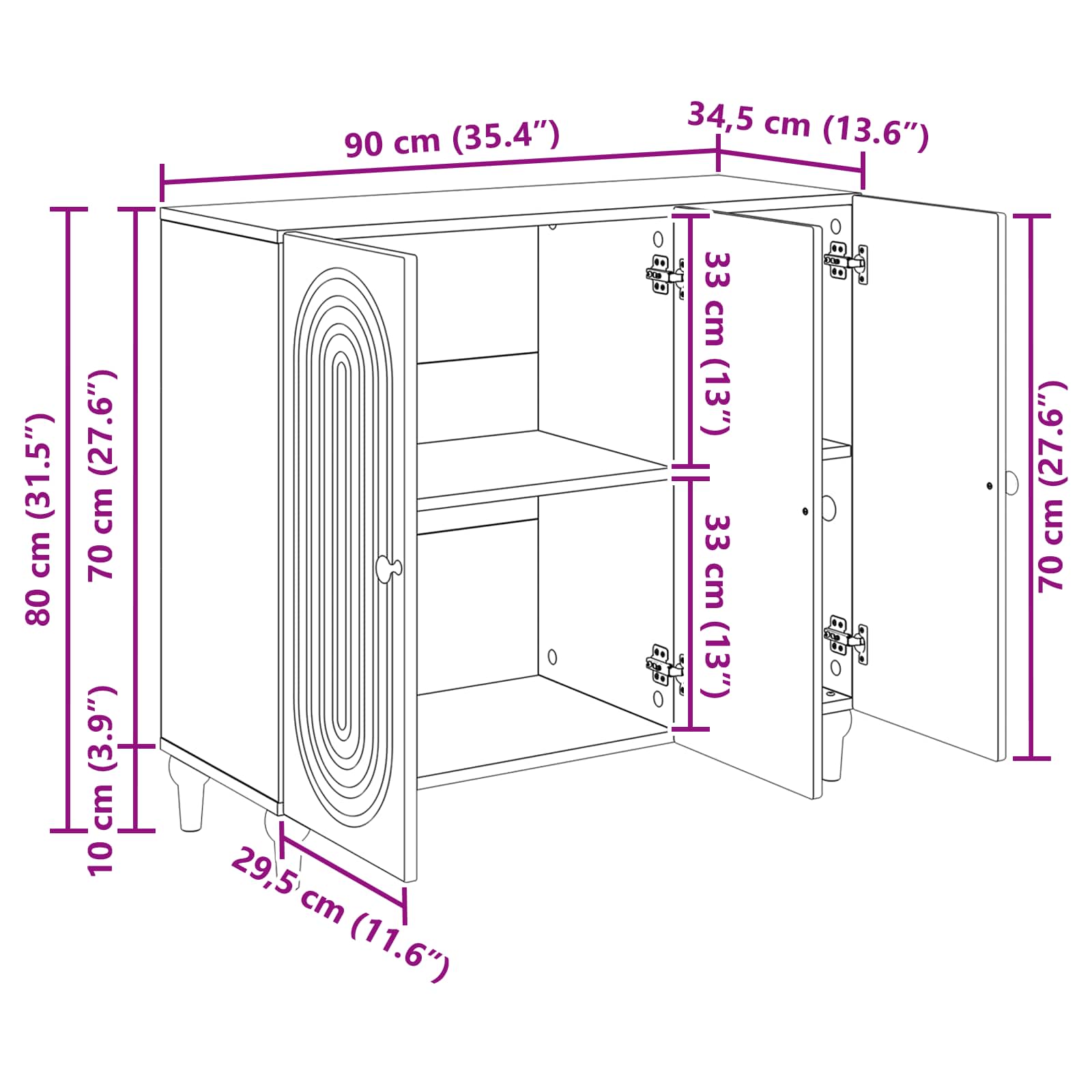 Sideboard Sonoma-Eiche 89 x 34,5 x 80 cm Holzwerkstoff