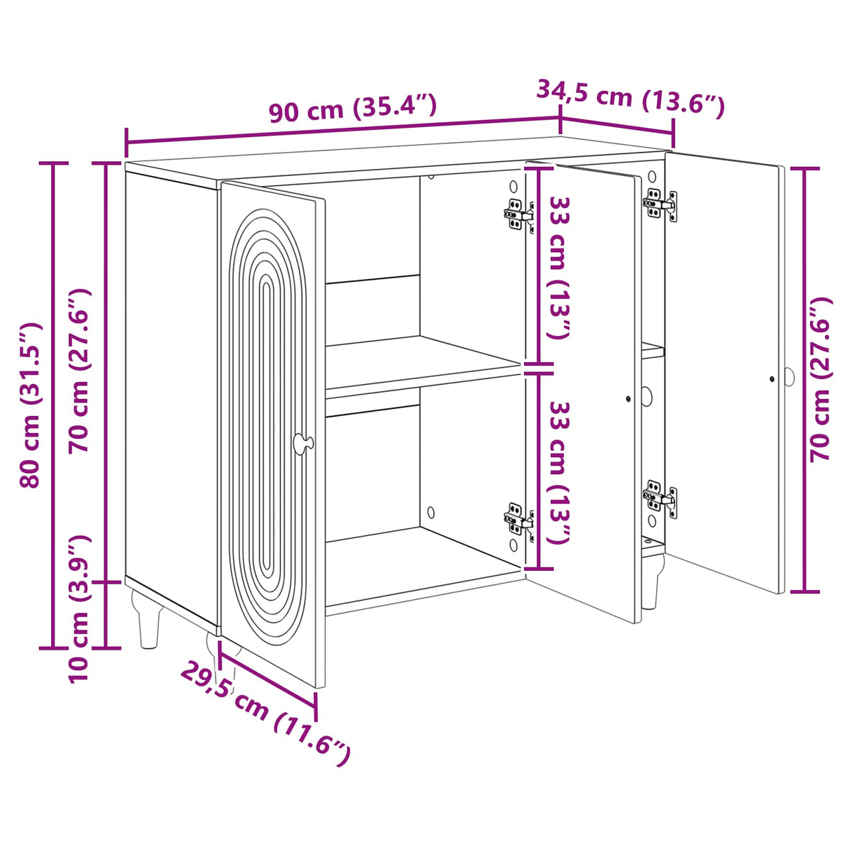 Sideboard Betongrau 89 x 34,5 x 80 cm Holzwerkstoff