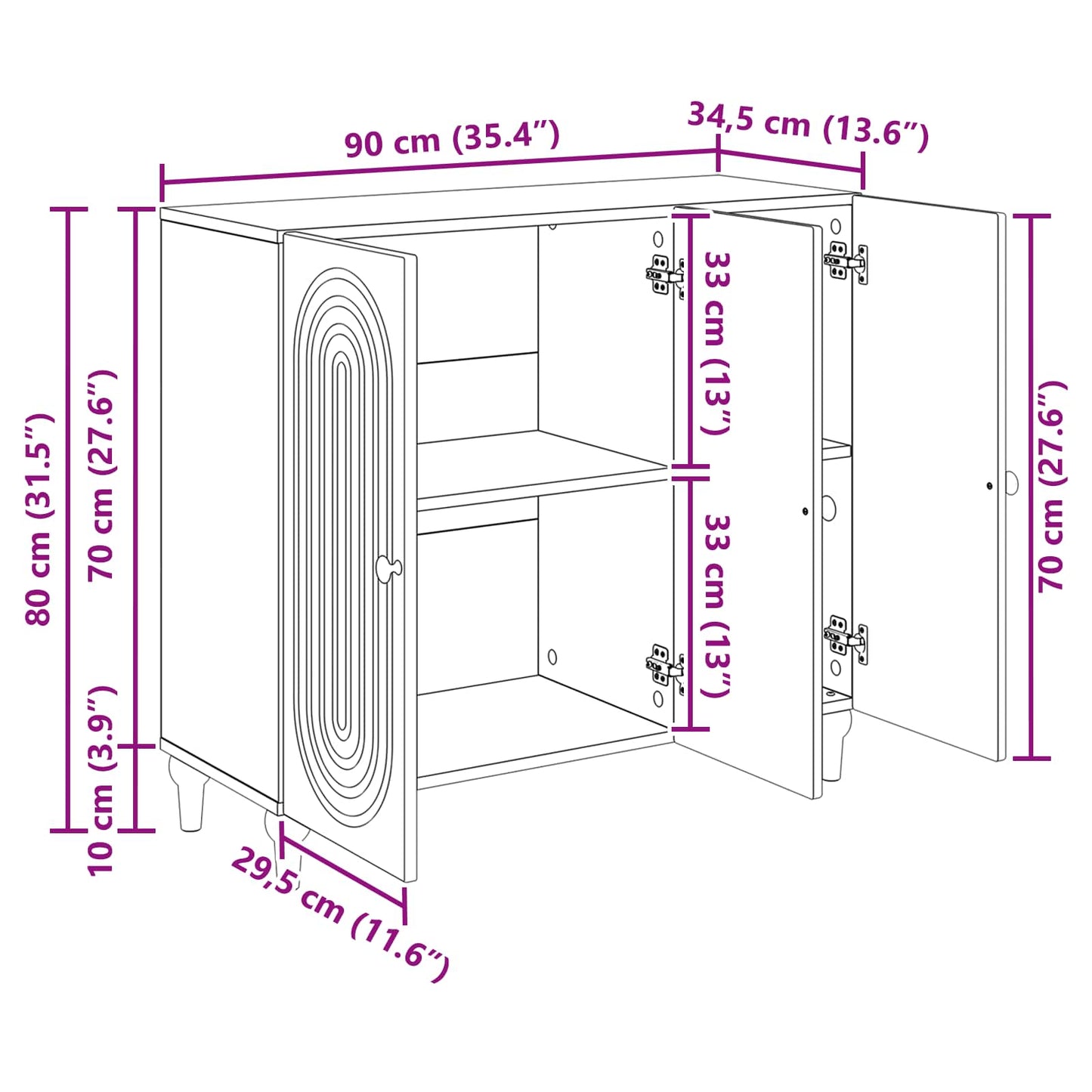 Sideboard Hochglanz Weiß 89 x 34,5 x 80 cm Holzwerkstoff