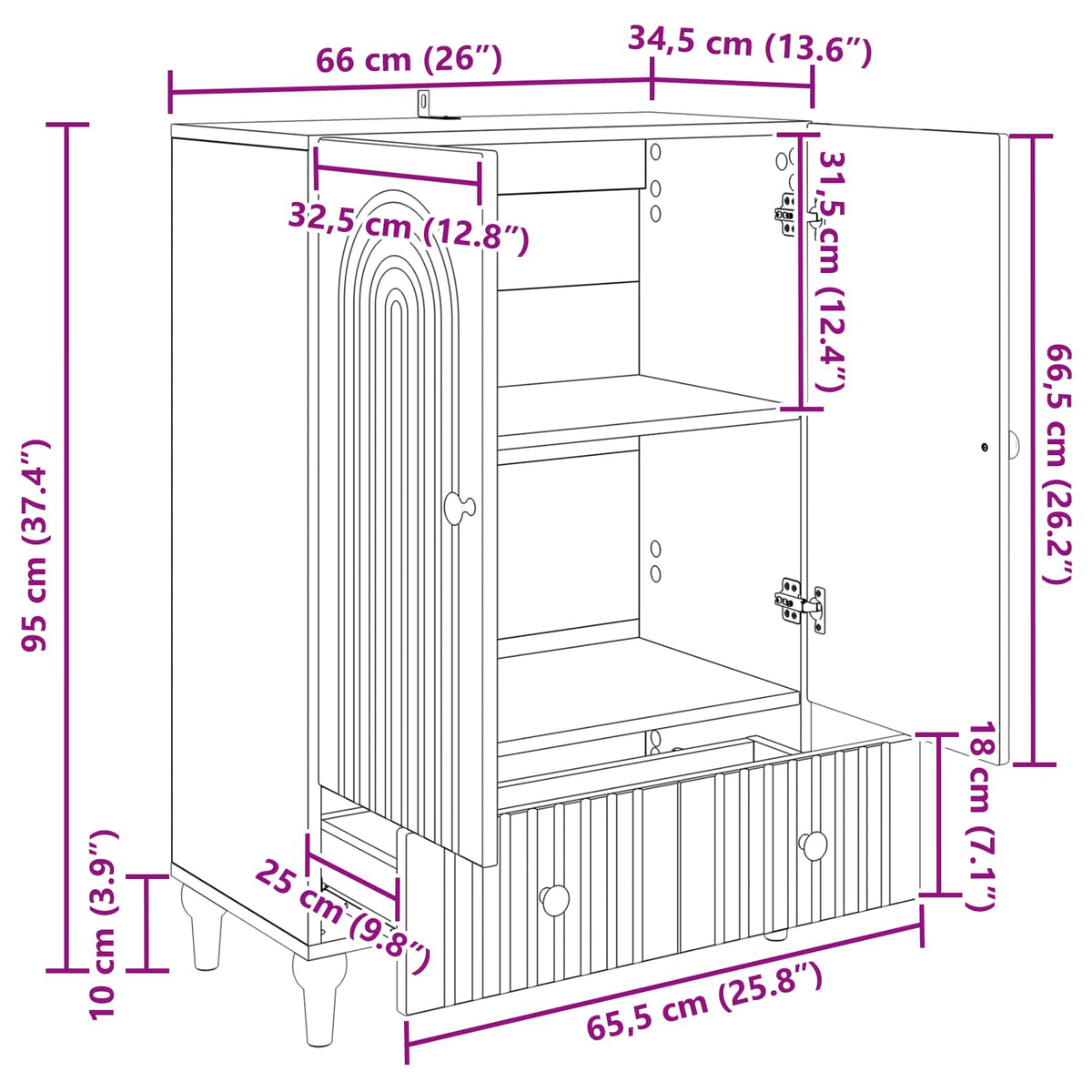 Sideboard Hochglanz Weiß 66 x 34,5 x 95 cm Holzwerkstoff