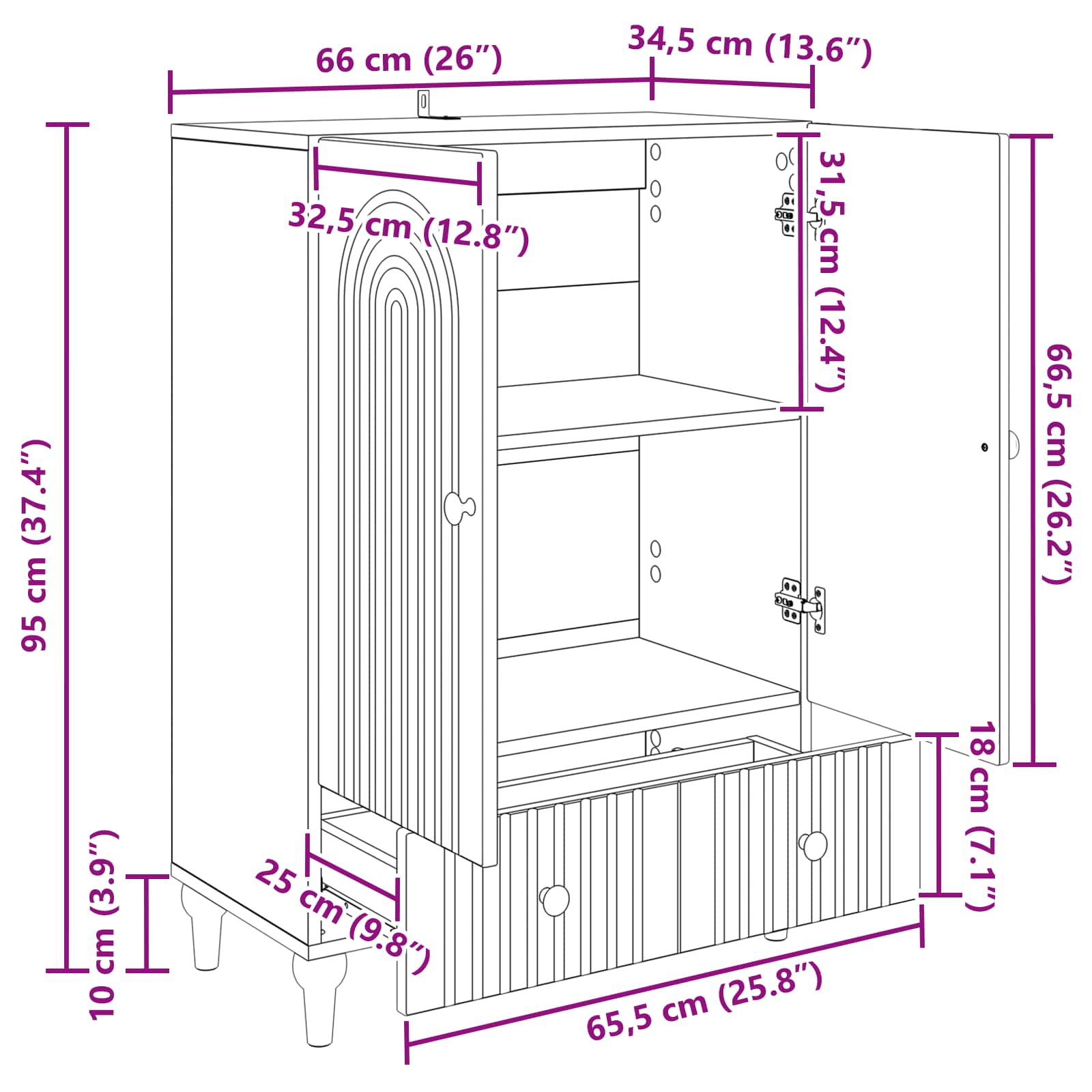 Sideboard Räuchereiche 66 x 34,5 x 95 cm Holzwerkstoff