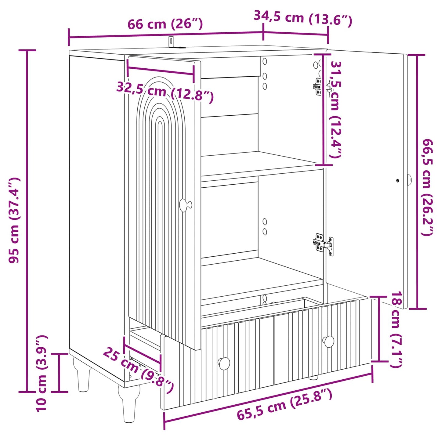 Sideboard Artisan-Eiche 66 x 34,5 x 95 cm Holzwerkstoff