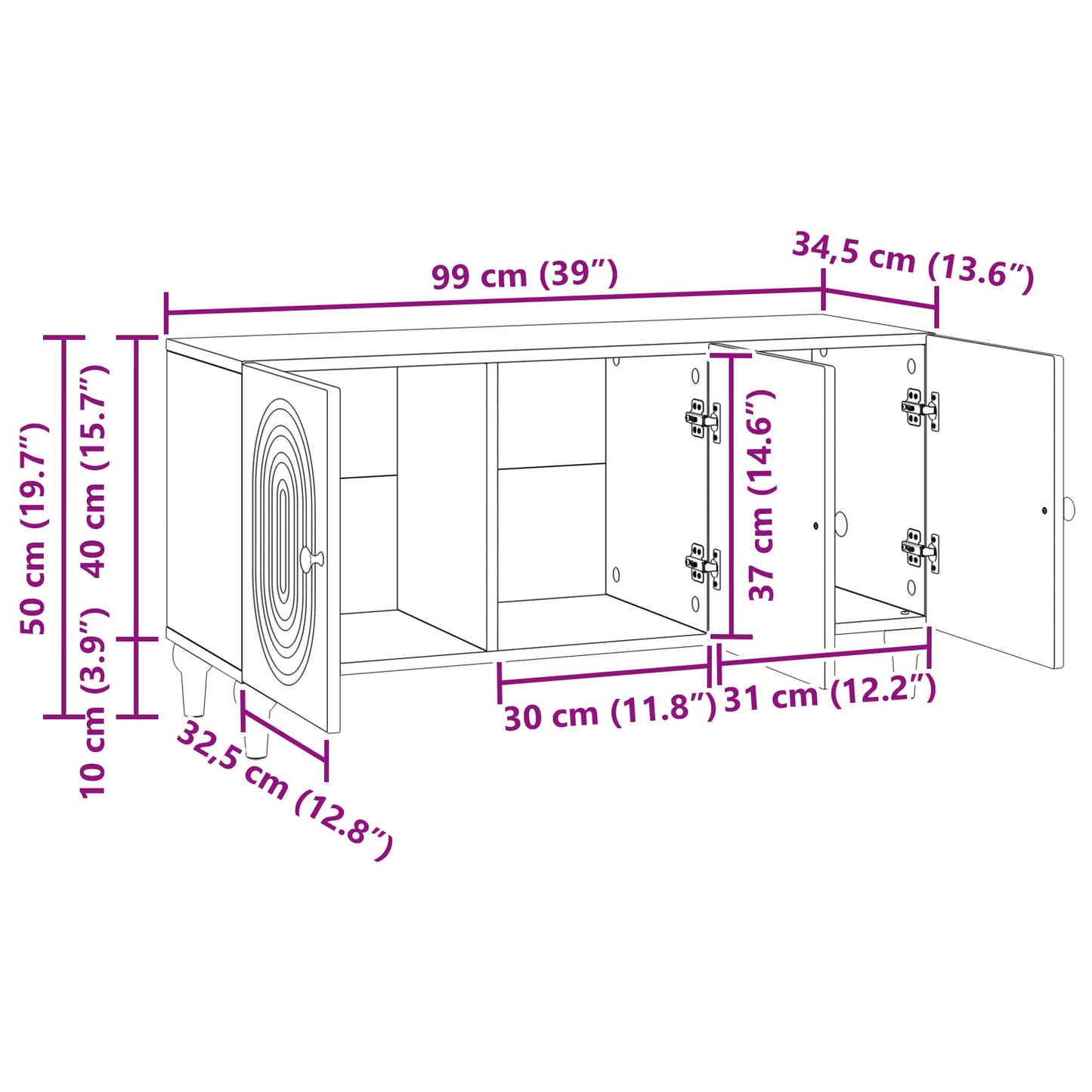 TV-Schränk 99 x 34,5 x 50 cm Räuchereiche Holzwerkstoff