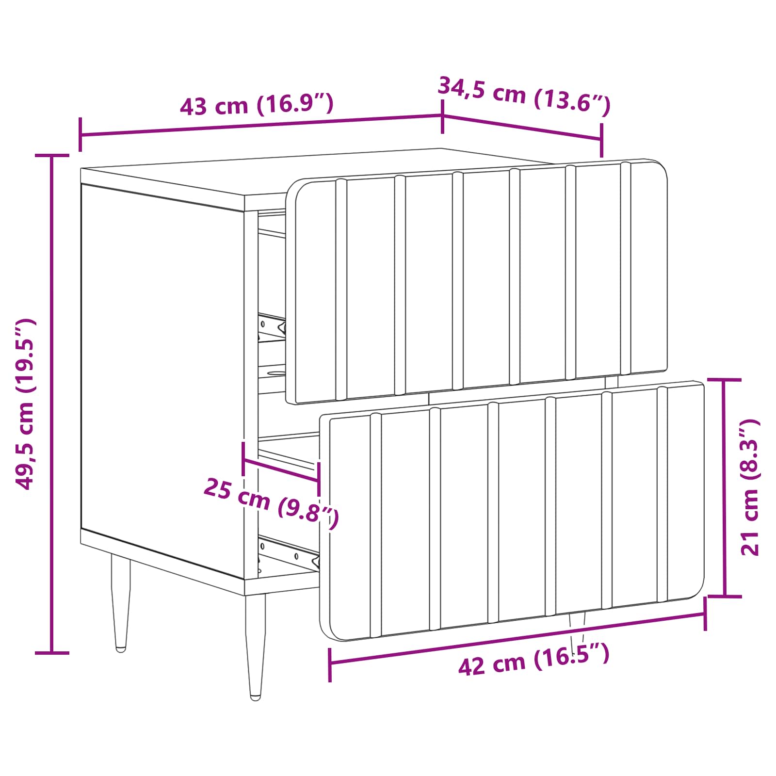 Nachttisch Betongrau 43 x 34,5 x 49,5 cm Holzwerkstoff