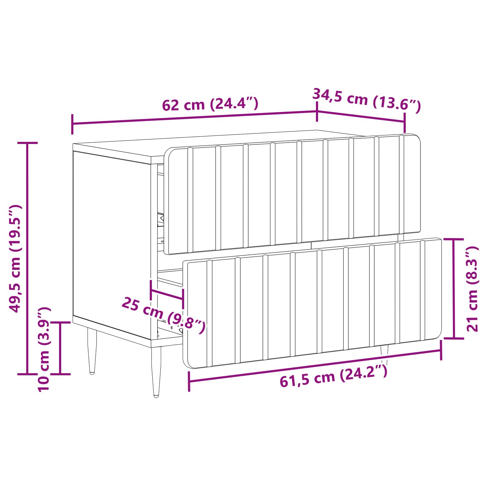 Nachttisch Altholz 62 x 34,5 x 49,5 cm Holzwerkstoff