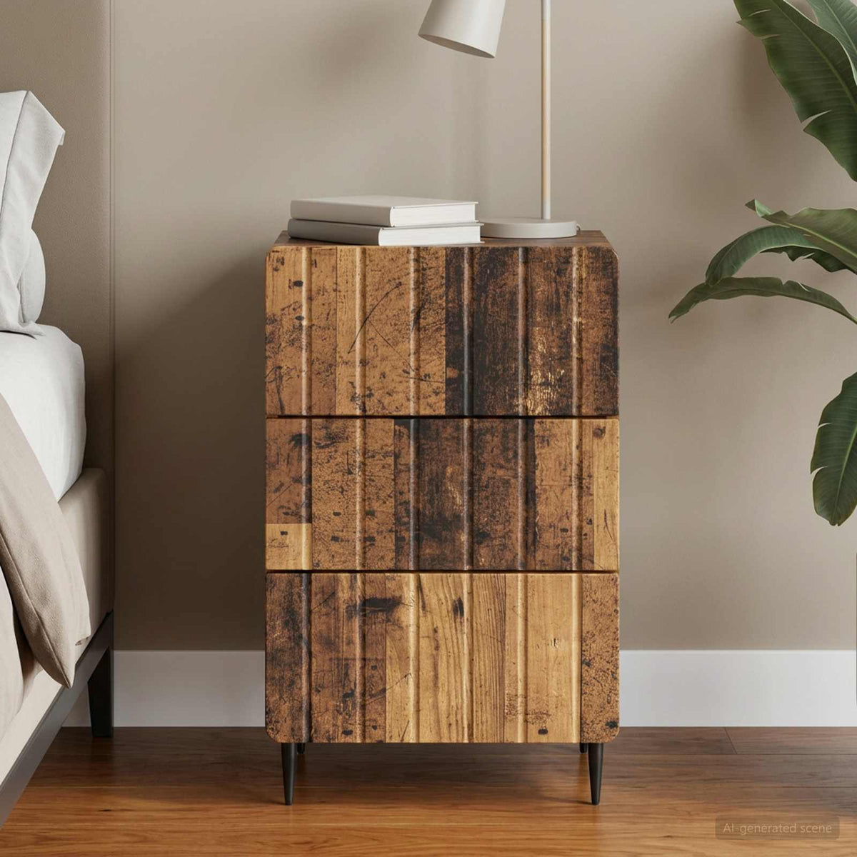 Nachttisch mit Schubladen Altholz 43 x 41 x 68 cm Holzwerkstoff