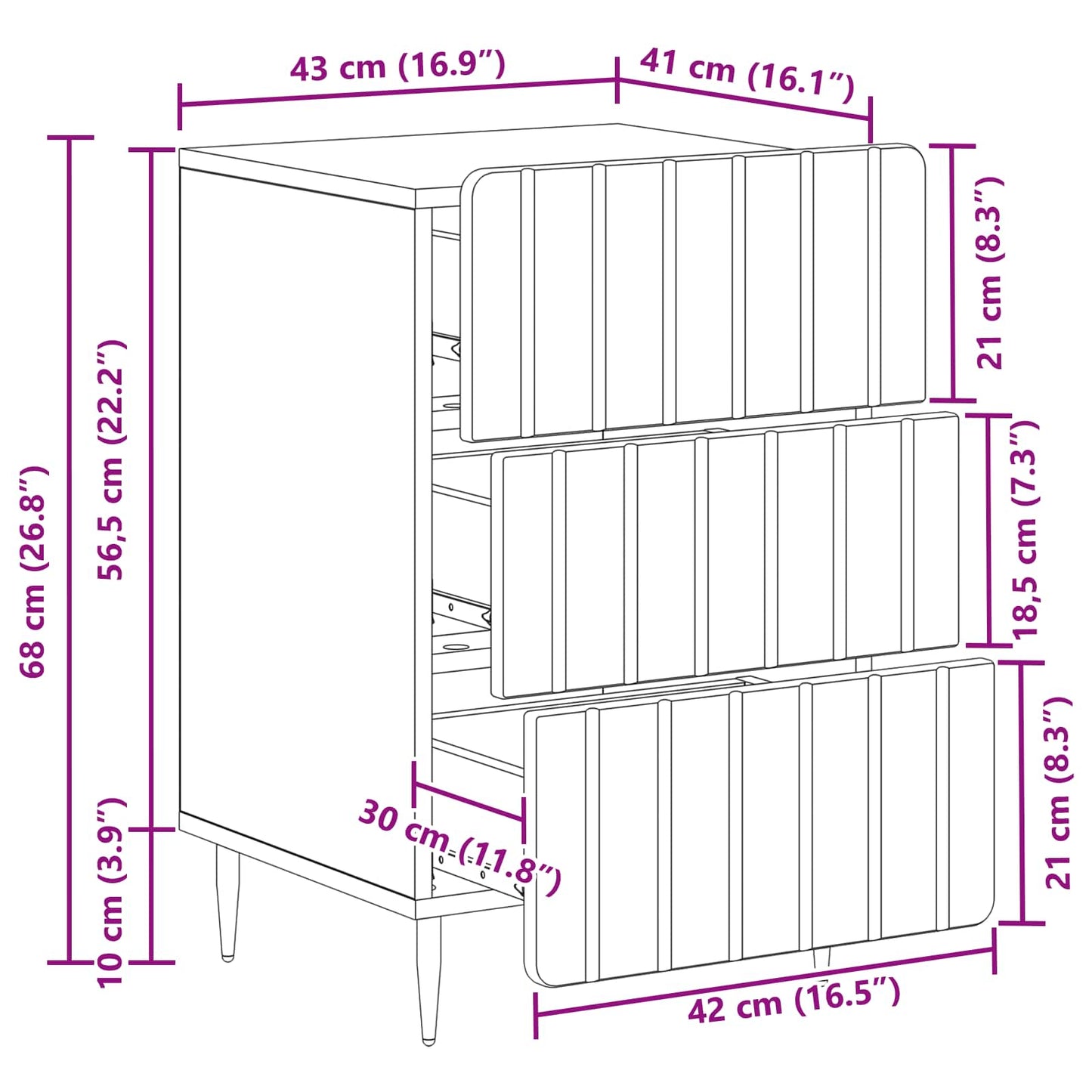 Nachttisch mit Schubladen Altholz 43 x 41 x 68 cm Holzwerkstoff