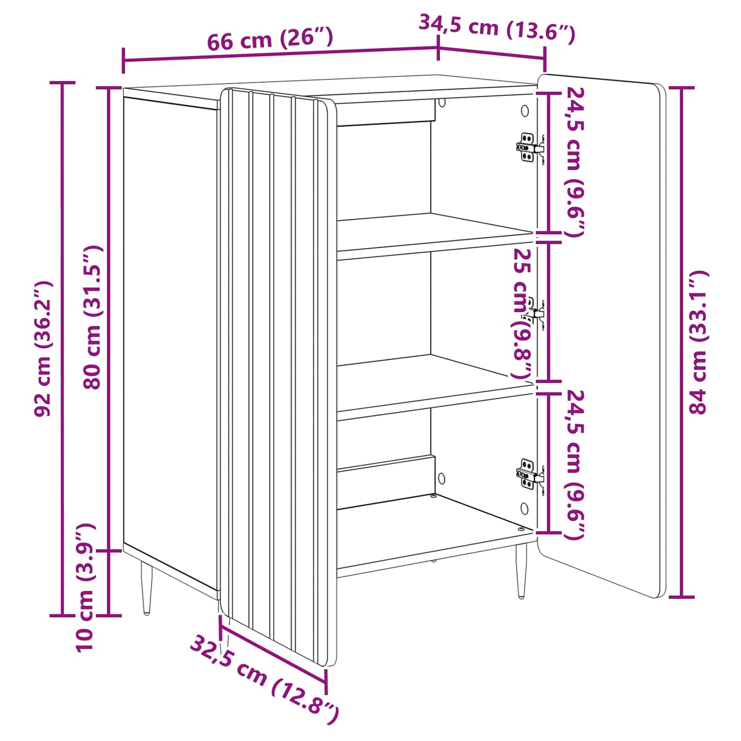 Sideboard Geräucherte Eiche 66 x 34,5 x 92 cm Holzwerkstoff