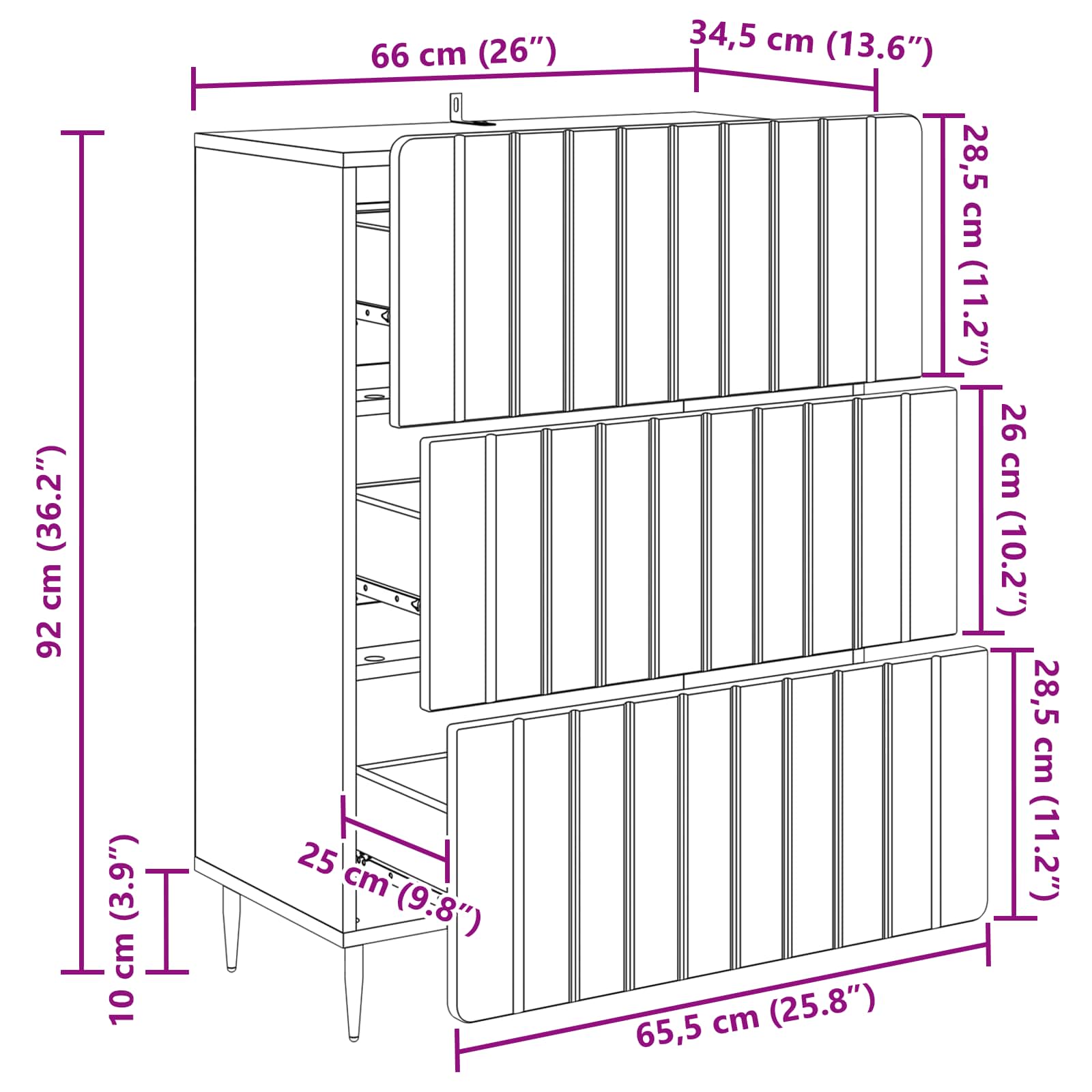 Schubladenschrank Weiß 66 x 34,5 x 92 cm Holzwerkstoff