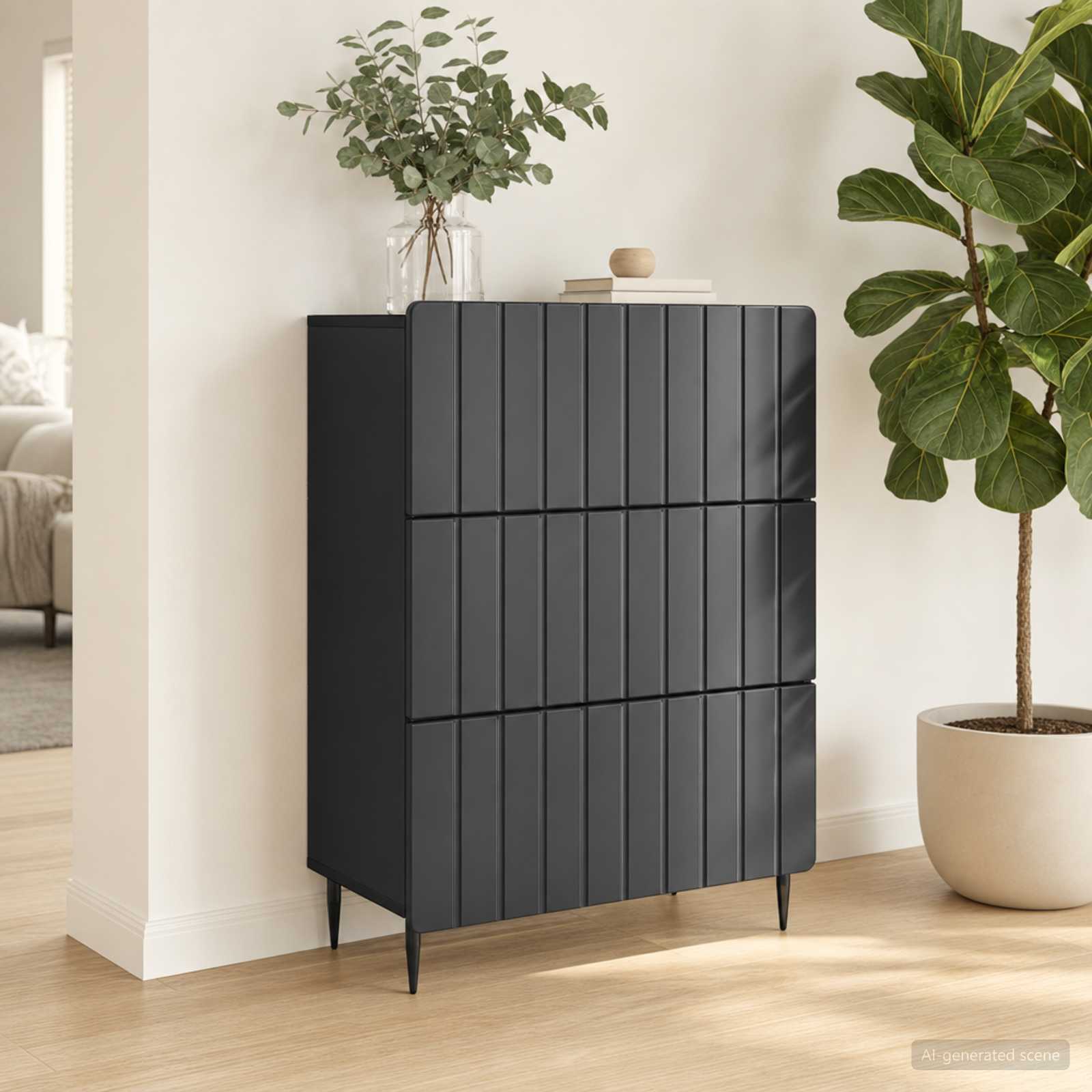 Schubladenschrank 66 x 34,5 x 92 cm Holzwerkstoff Schwarz