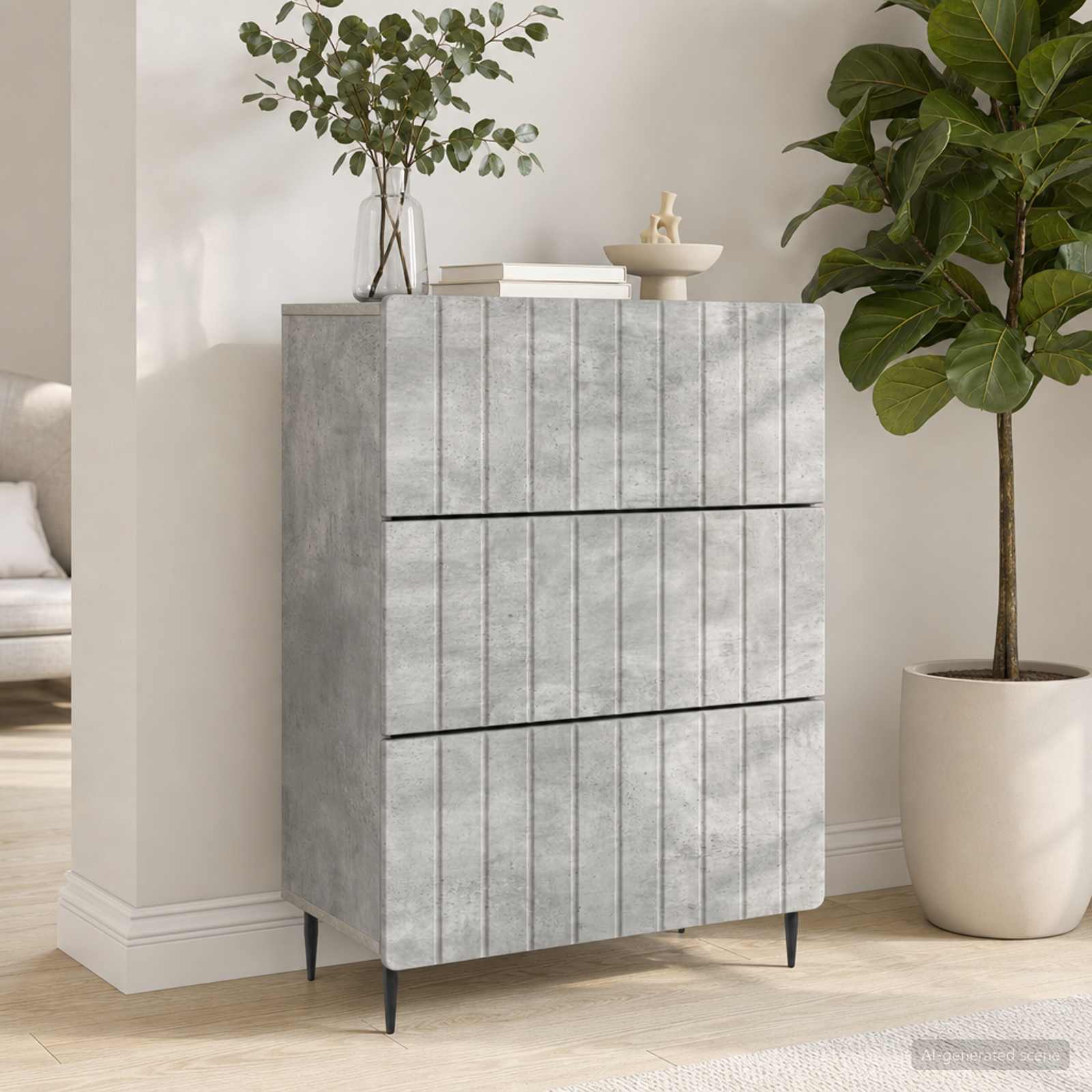 Schubladenschrank 66 x 34,5 x 92 cm Holzwerkstoff Betongrau