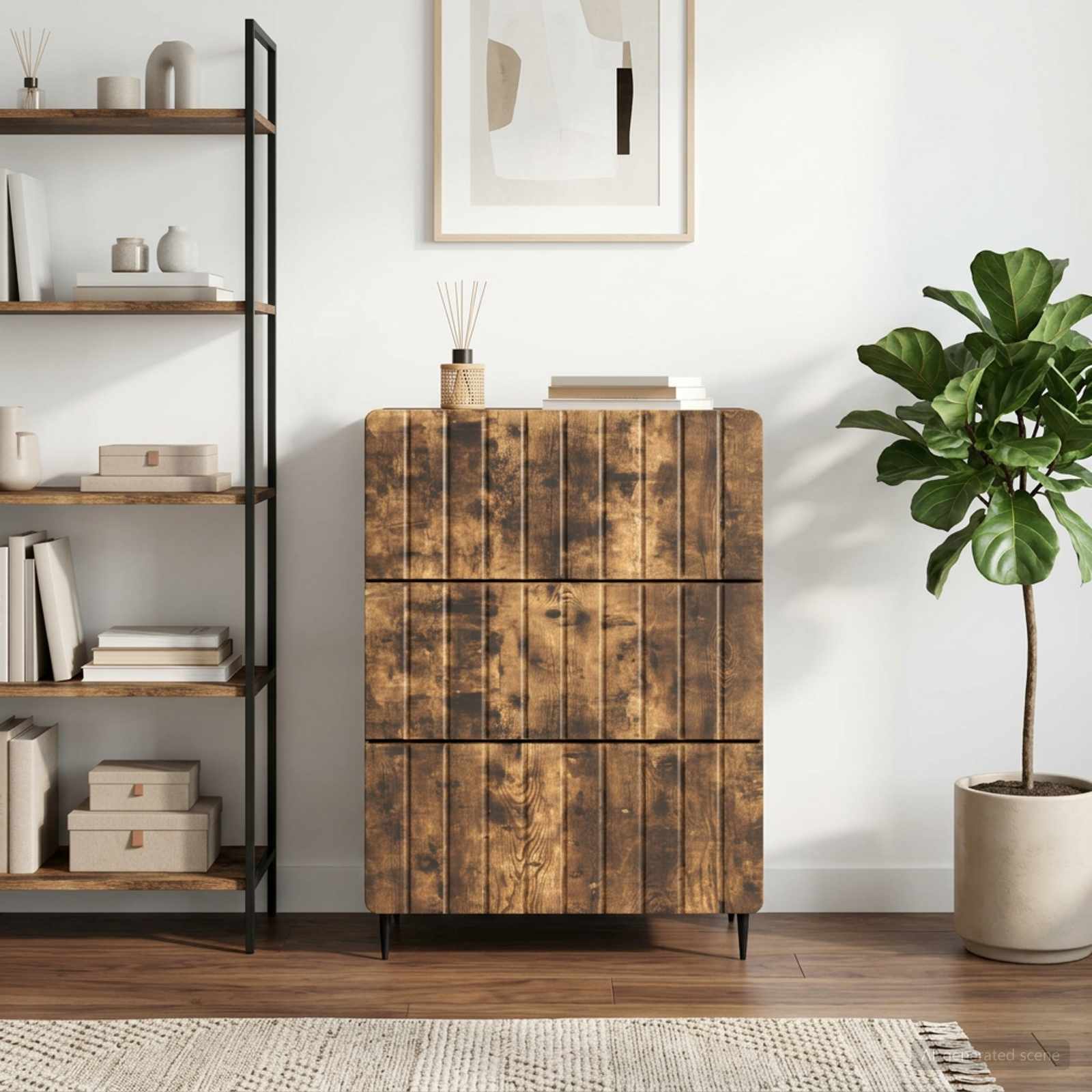 Schubladenschrank 66 x 34,5 x 92 cm Holzwerkstoff Räuchereiche