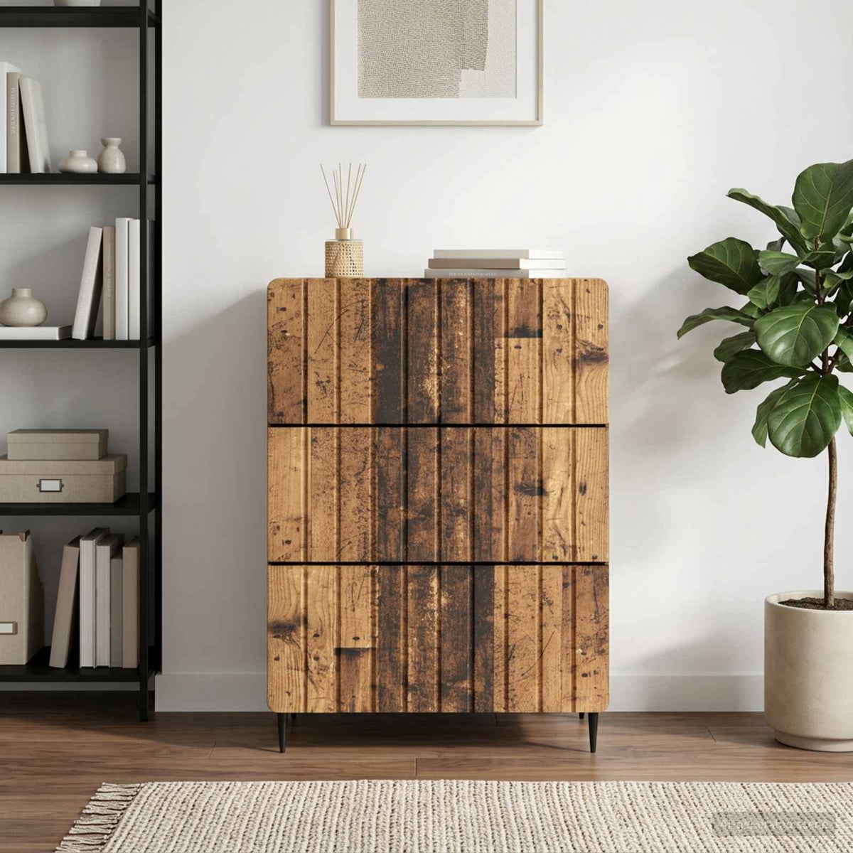 Schubladenschrank 66 x 34,5 x 92 cm Holzwerkstoff Altholz