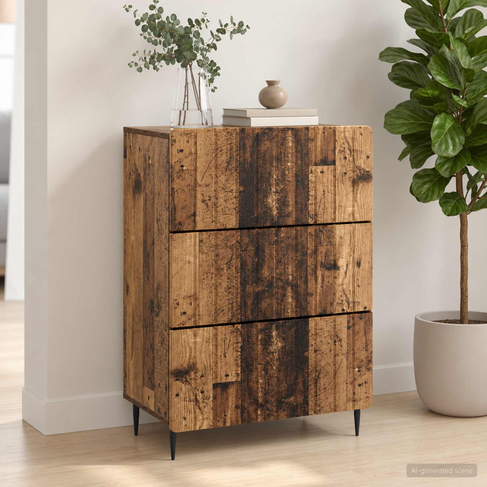 Schubladenschrank 66 x 34,5 x 92 cm Holzwerkstoff Altholz