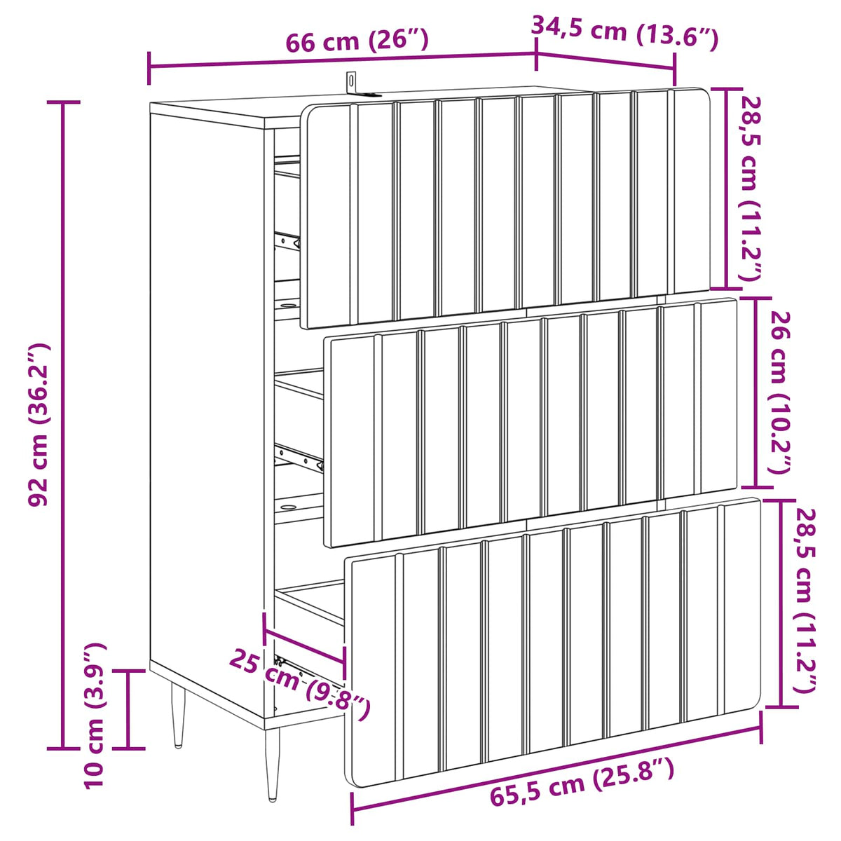 Schubladenschrank 66 x 34,5 x 92 cm Holzwerkstoff Altholz
