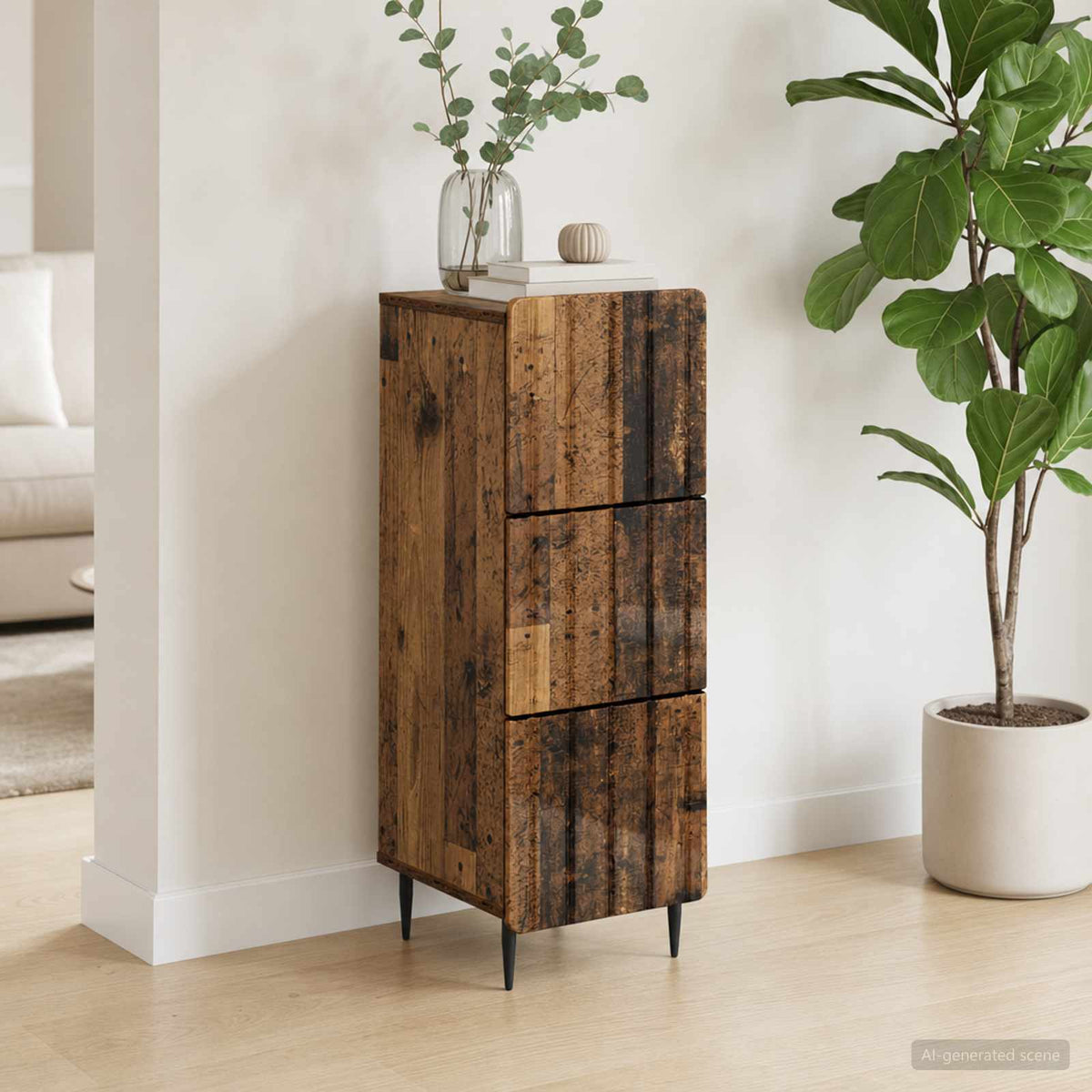 Schubladenschrank 33 x 34,5 x 92 cm Holzwerkstoff Altholz