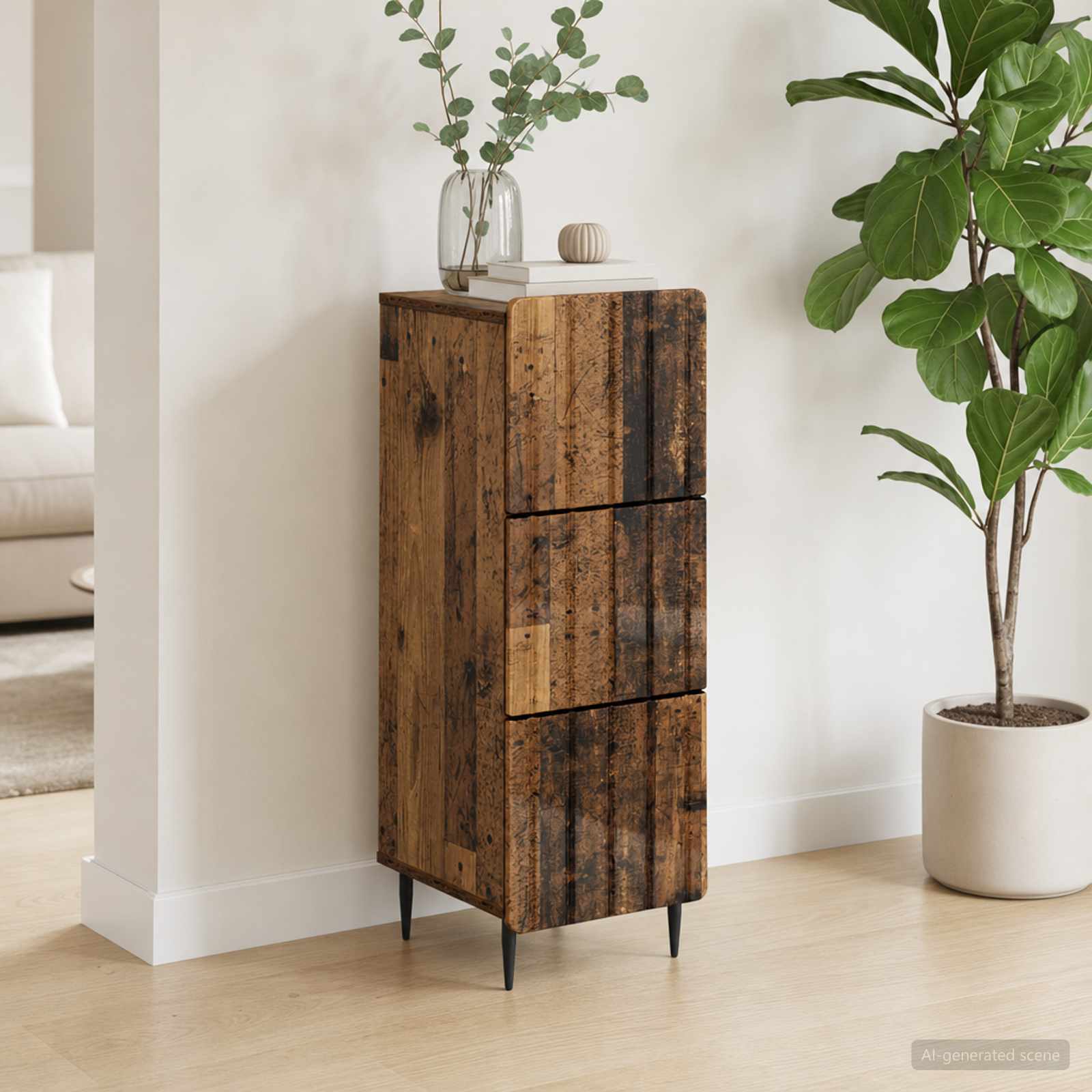 Schubladenschrank 33 x 34,5 x 92 cm Holzwerkstoff Altholz
