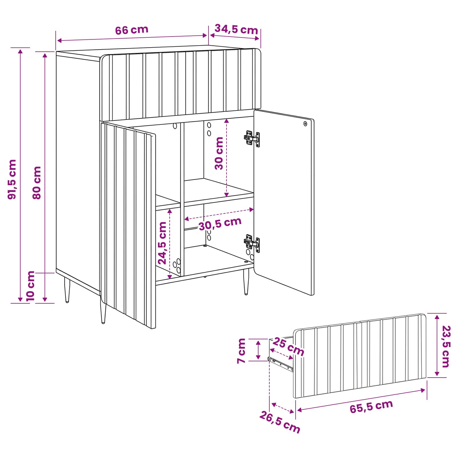 Sideboard Weiß 66 x 34,5 x 92 cm Holzwerkstoff