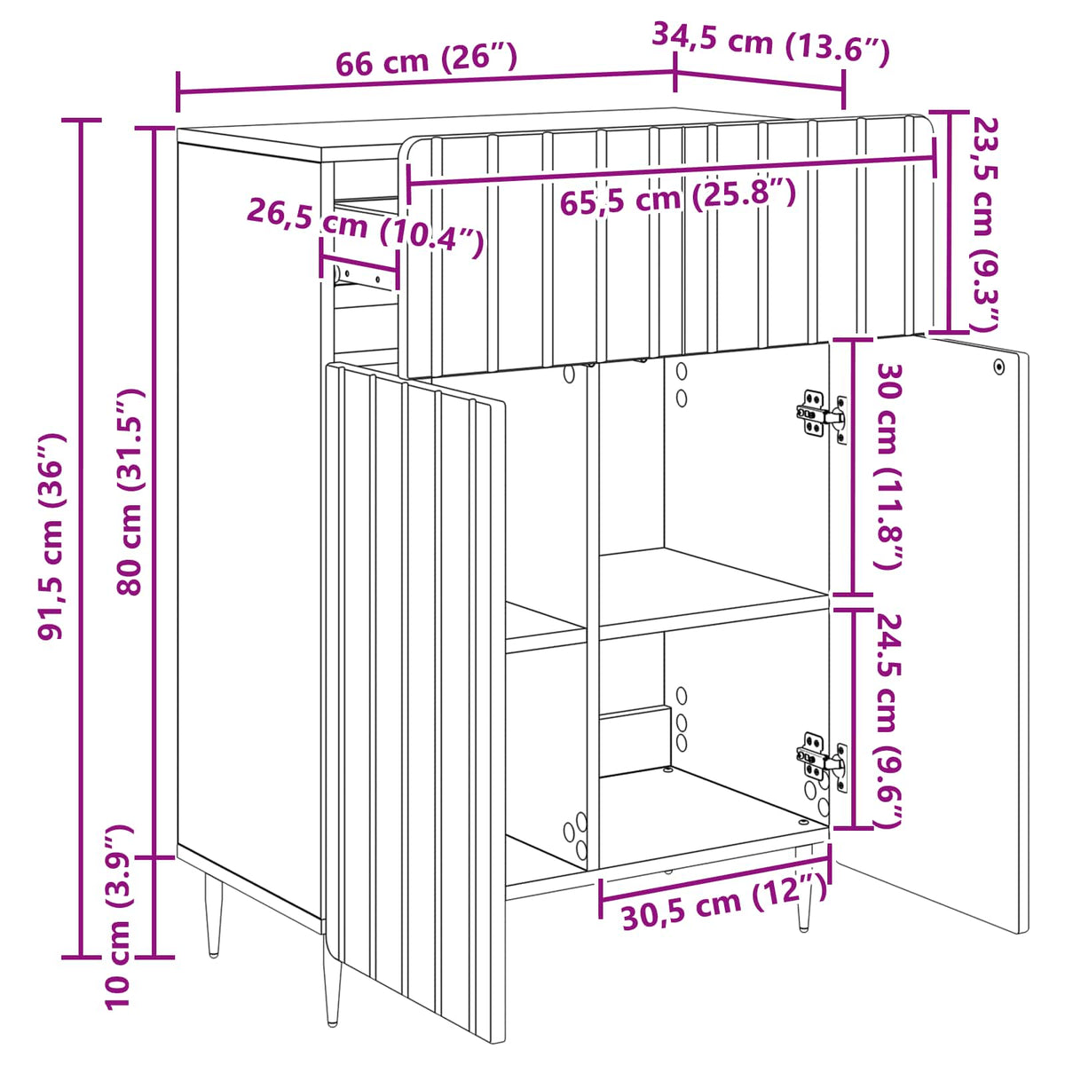 Sideboard Hochglanz Weiß 66 x 34,5 x 92 cm Holzwerkstoff