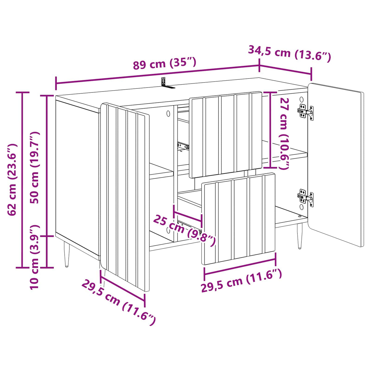 Sideboard Hochglanz Weiß 89 x 34,5 x 62 cm Holzwerkstoff