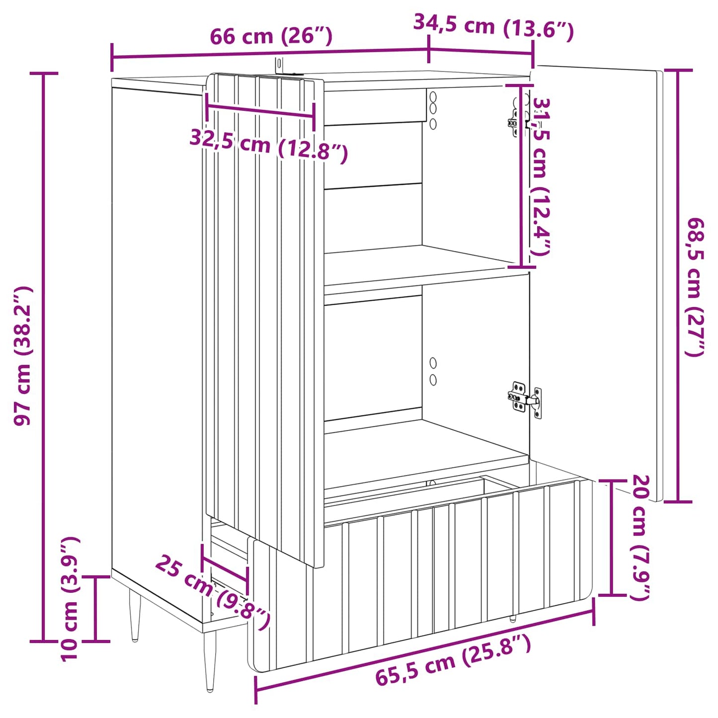Sideboard Sonoma-Eiche 66 x 34,5 x 97 cm Holzwerkstoff