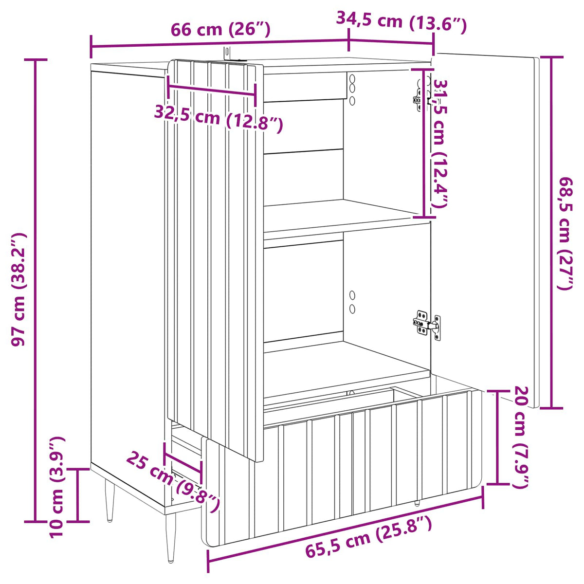 Sideboard Artisan-Eiche 66 x 34,5 x 97 cm Holzwerkstoff